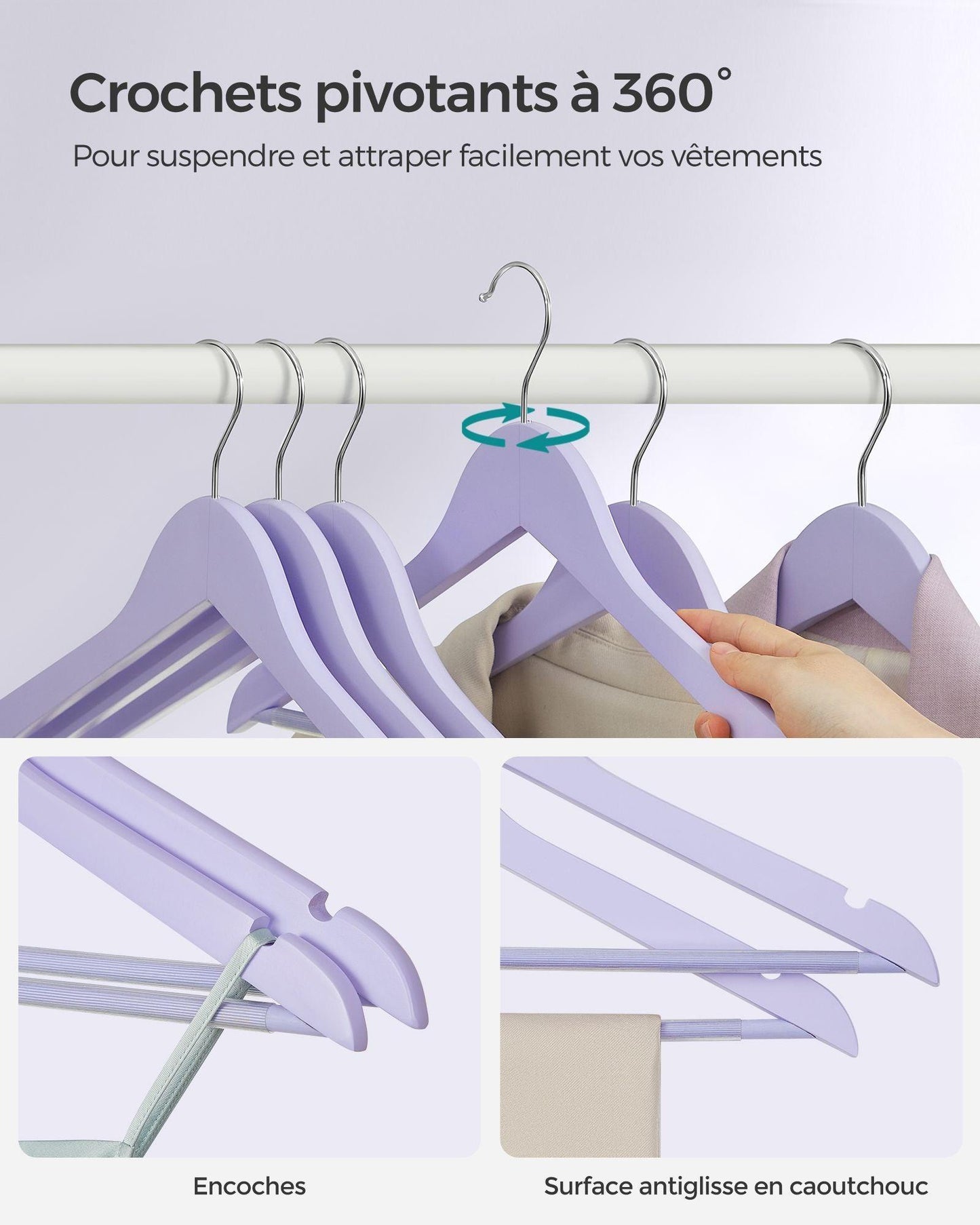 Set of 20 Wooden Hangers Light Purple FredCo