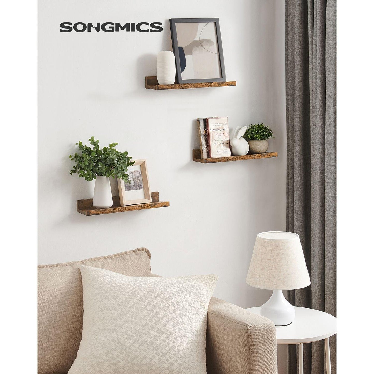 Set of 3 Rustic Brown Wall Shelves FredCo