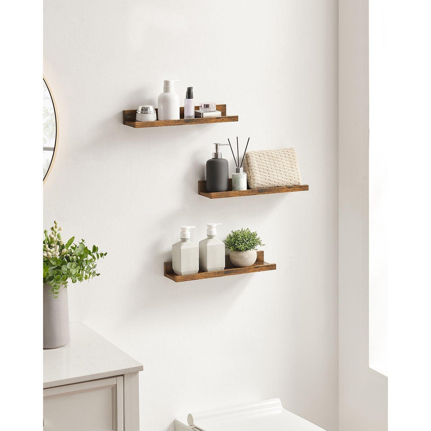 Set of 3 Rustic Brown Wall Shelves FredCo