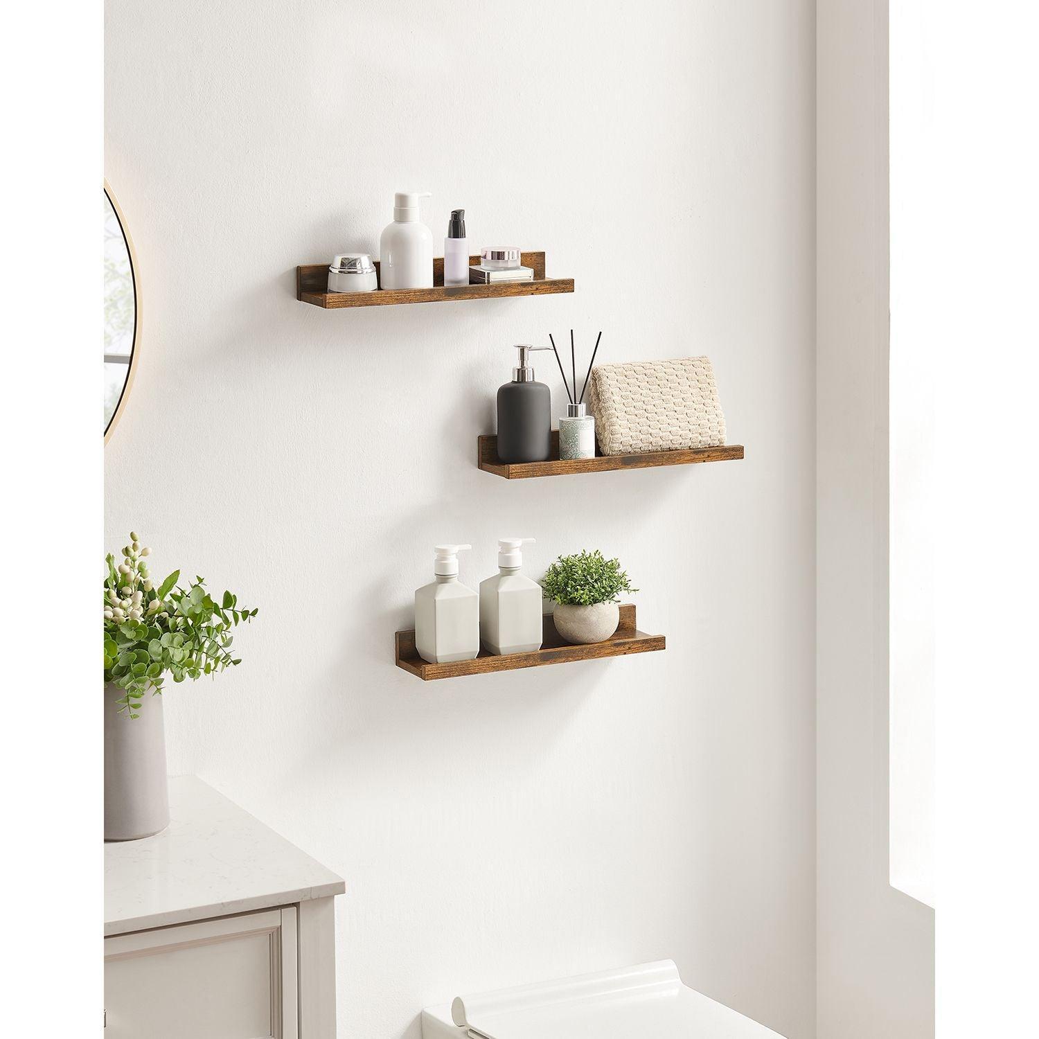 Set of 3 Rustic Brown Wall Shelves FredCo