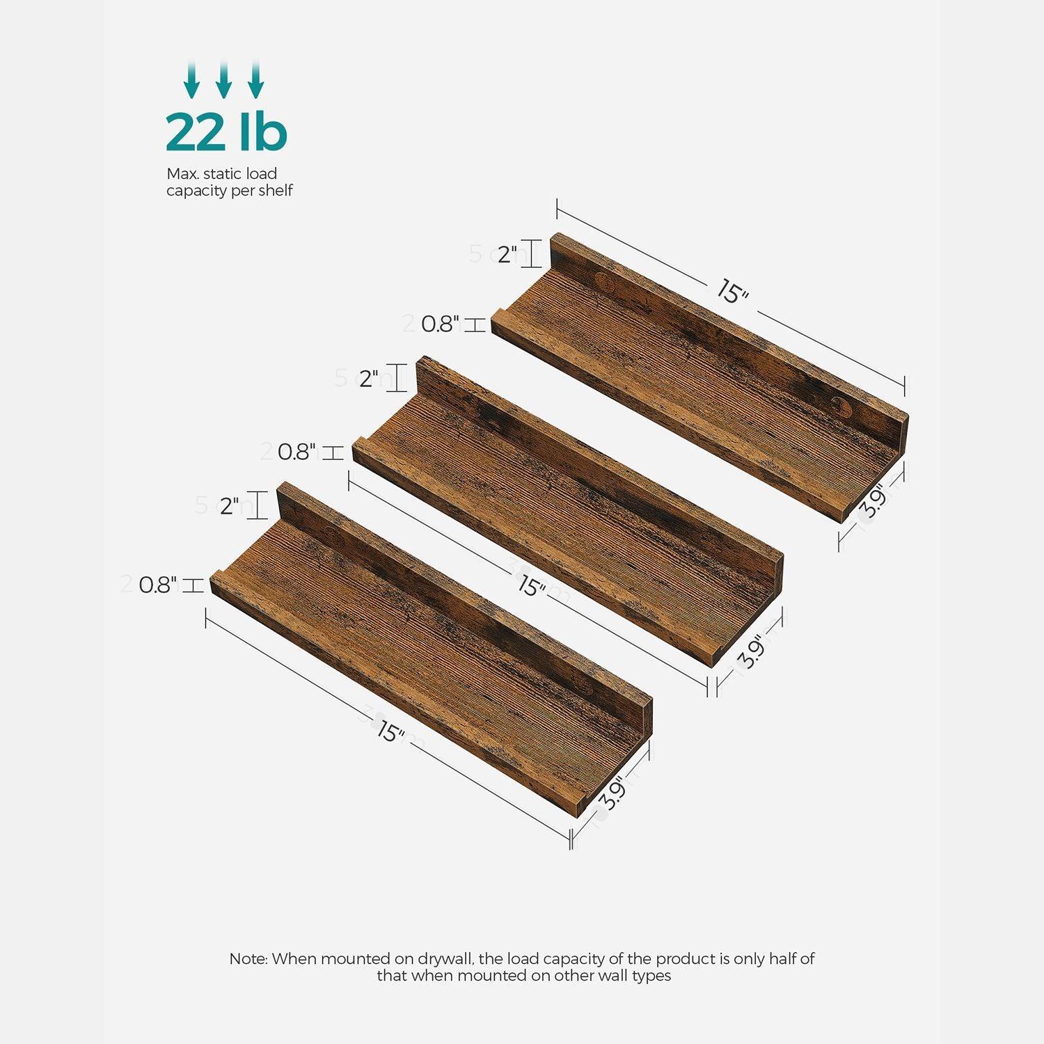 Set of 3 Rustic Brown Wall Shelves FredCo