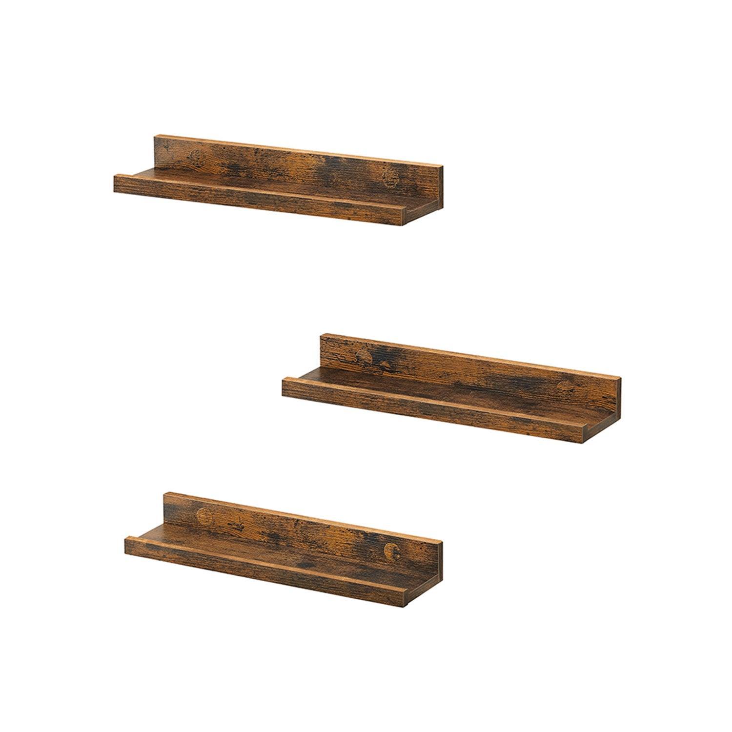 Set of 3 Rustic Brown Wall Shelves FredCo