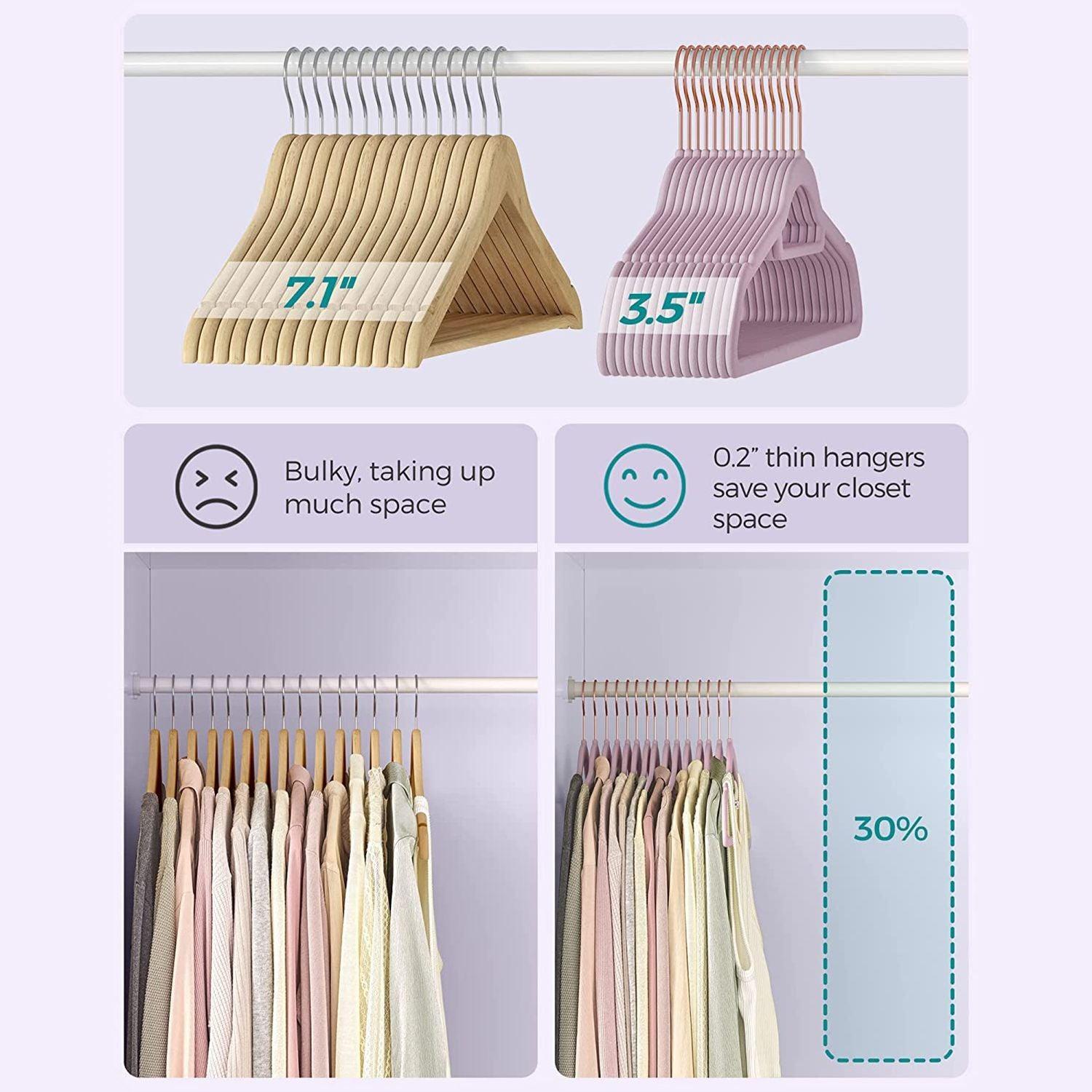 Set of 30 Velvet Hangers with Clips Pale FredCo