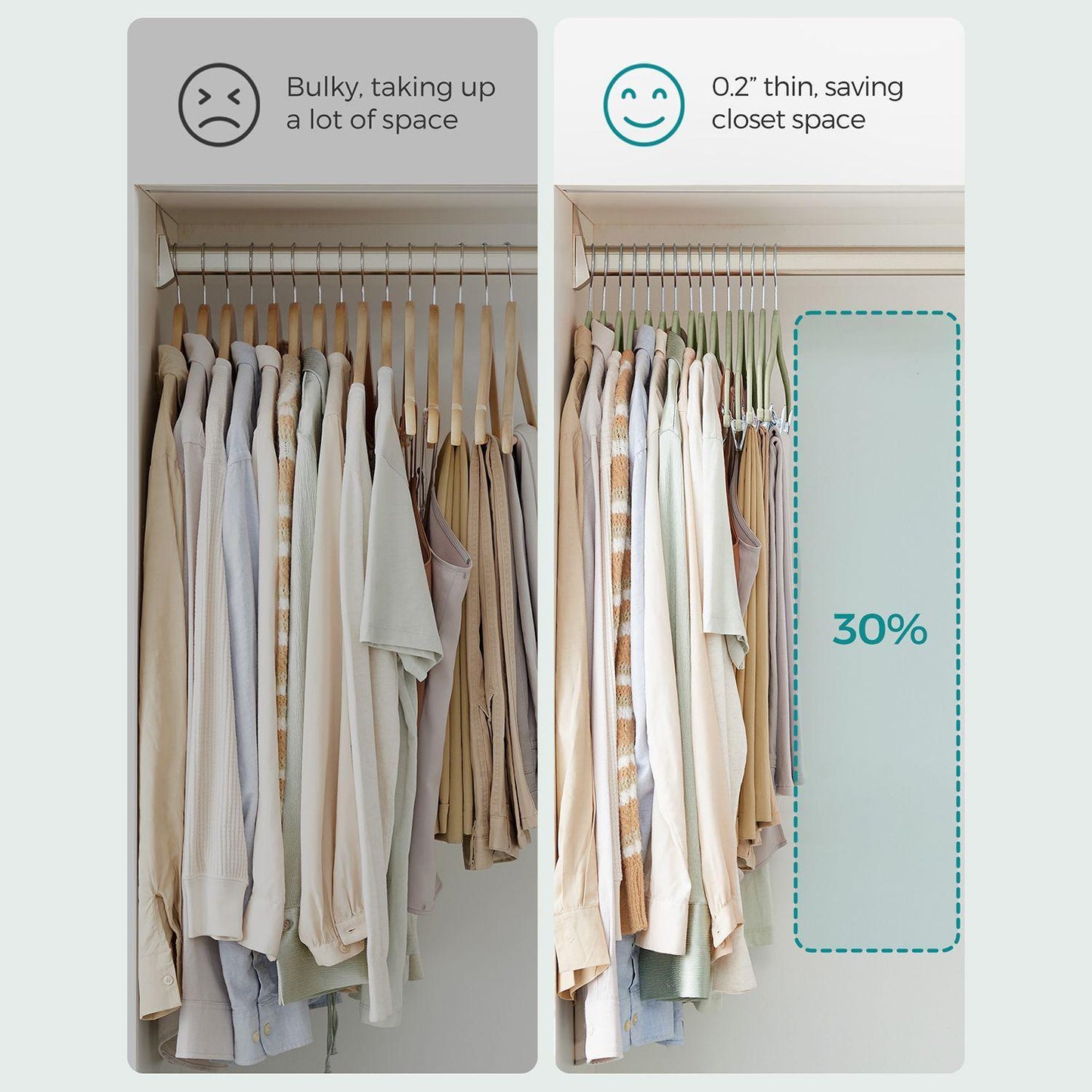 Set of 30 Velvet Hangers with Clips Pale Green FredCo