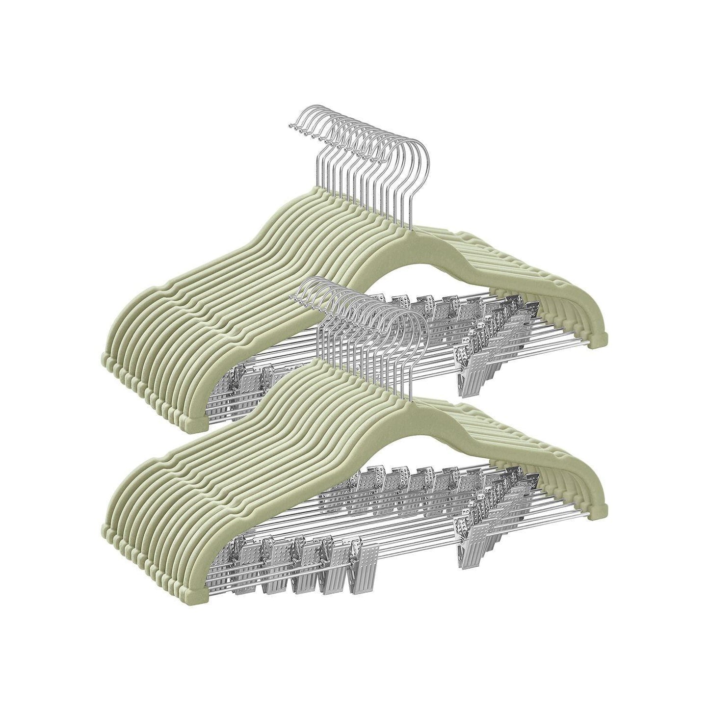 Set of 30 Velvet Hangers with Clips Pale Green FredCo