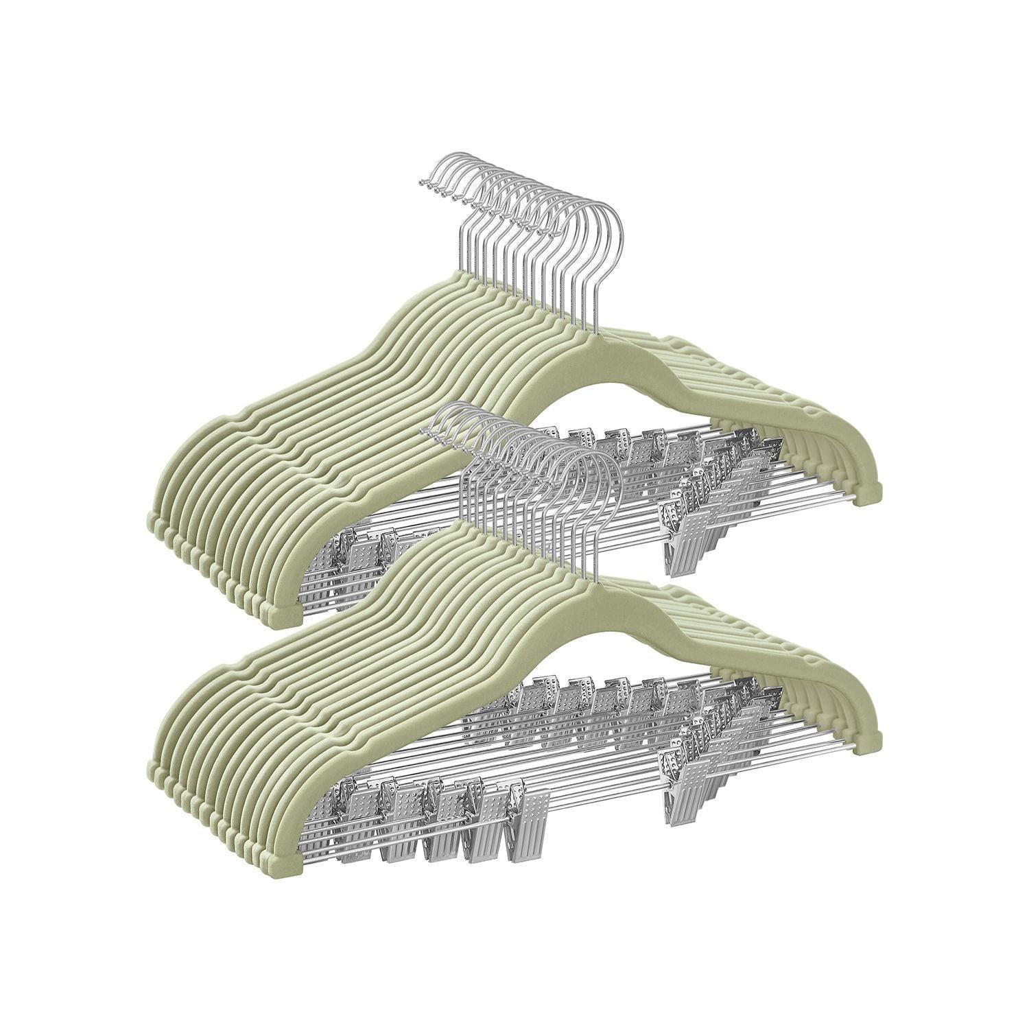 Set of 30 Velvet Hangers with Clips Pale Green FredCo