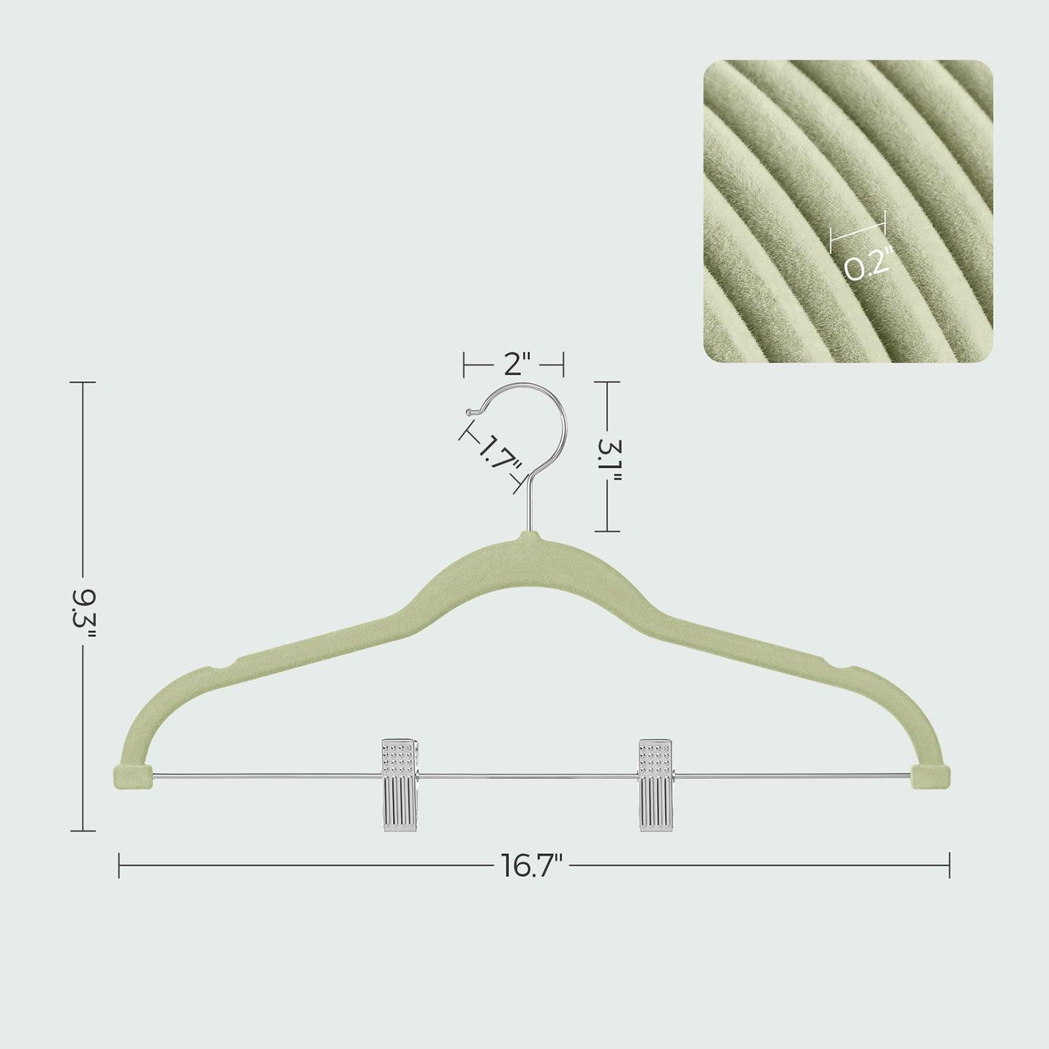 Set of 30 Velvet Hangers with Clips Pale Green FredCo