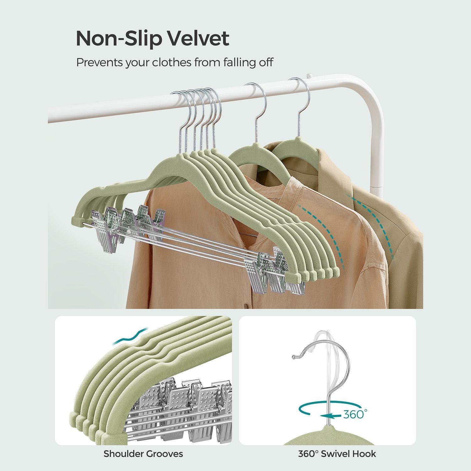 Set of 30 Velvet Hangers with Clips Pale Green FredCo