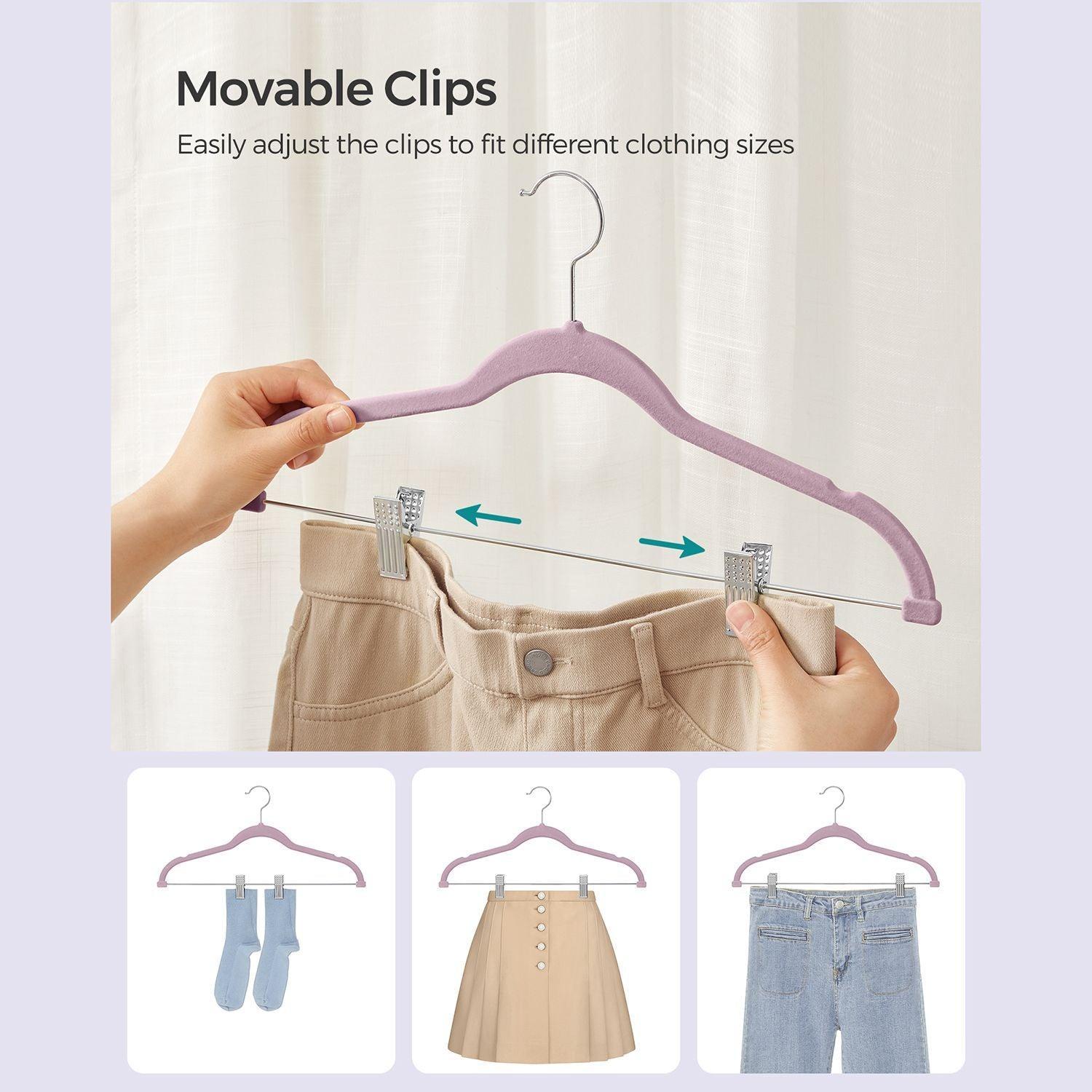 Set of 30 Velvet Hangers with Clips Pale Purple FredCo