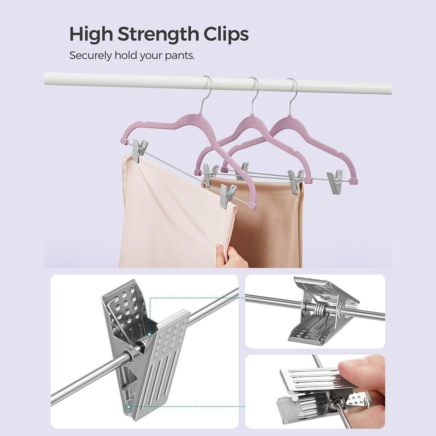 Set of 30 Velvet Hangers with Clips Pale Purple FredCo