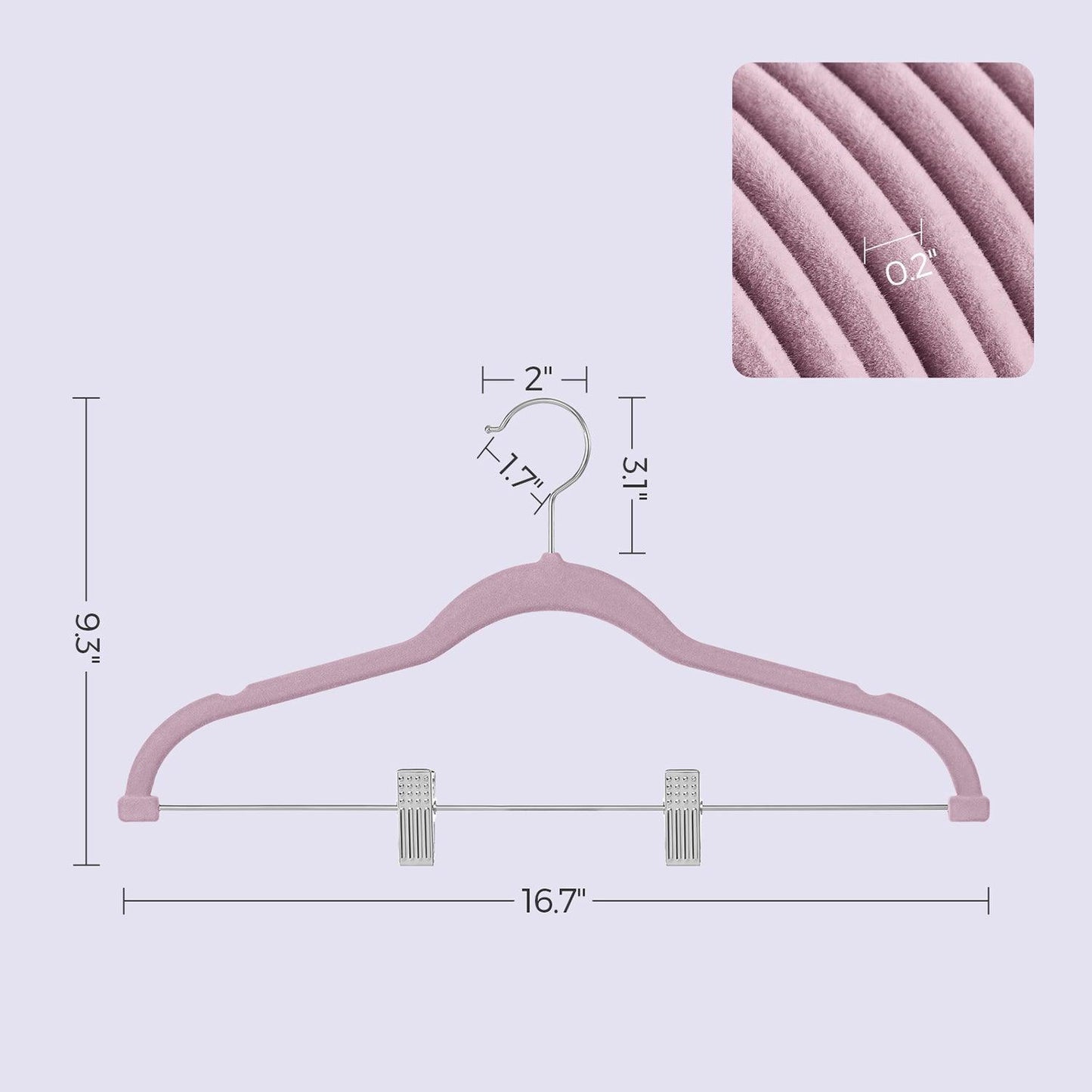 Set of 30 Velvet Hangers with Clips Pale Purple FredCo
