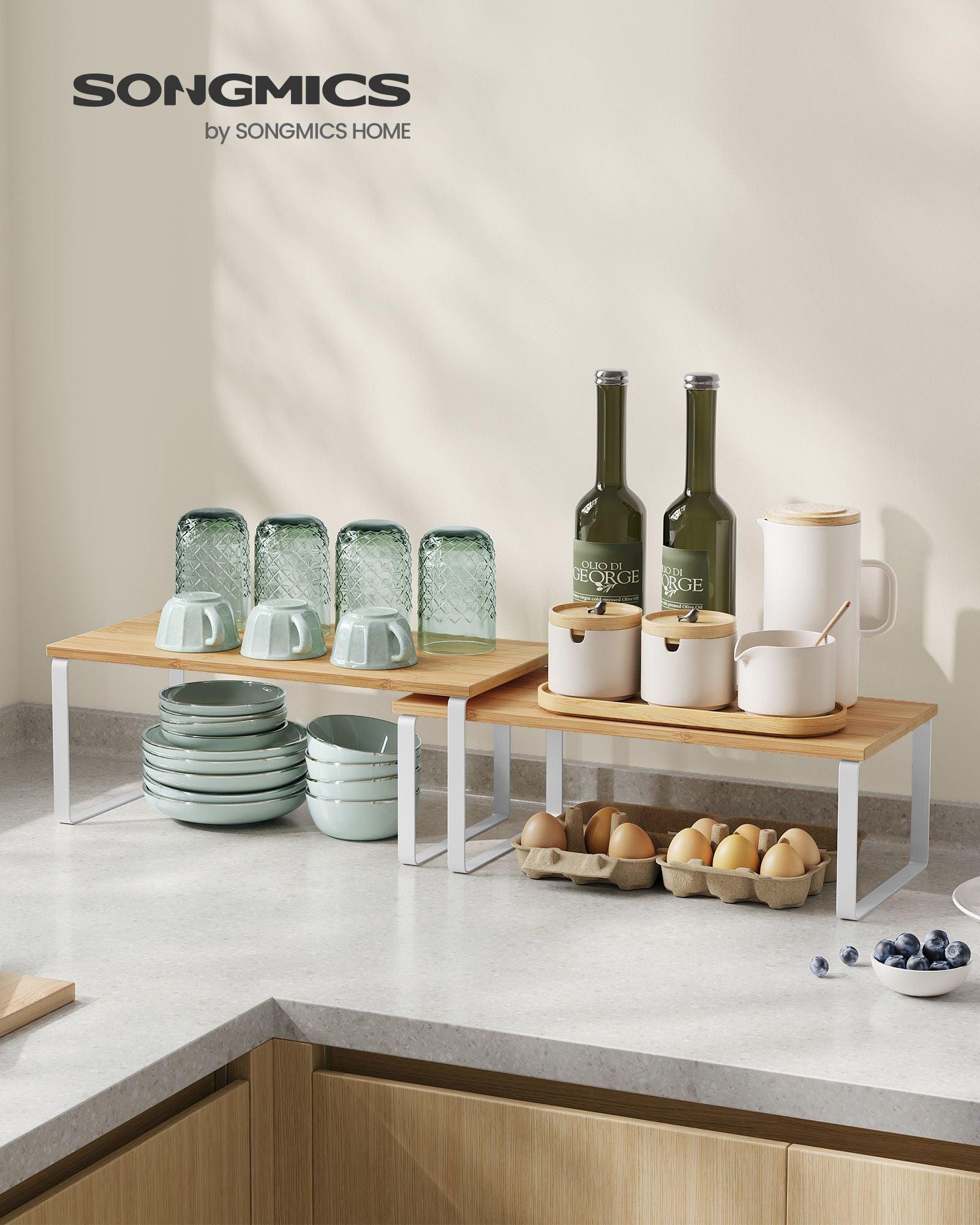 Set of 4 Kitchen Counter Shelves Cloud White and Natural Beige FredCo