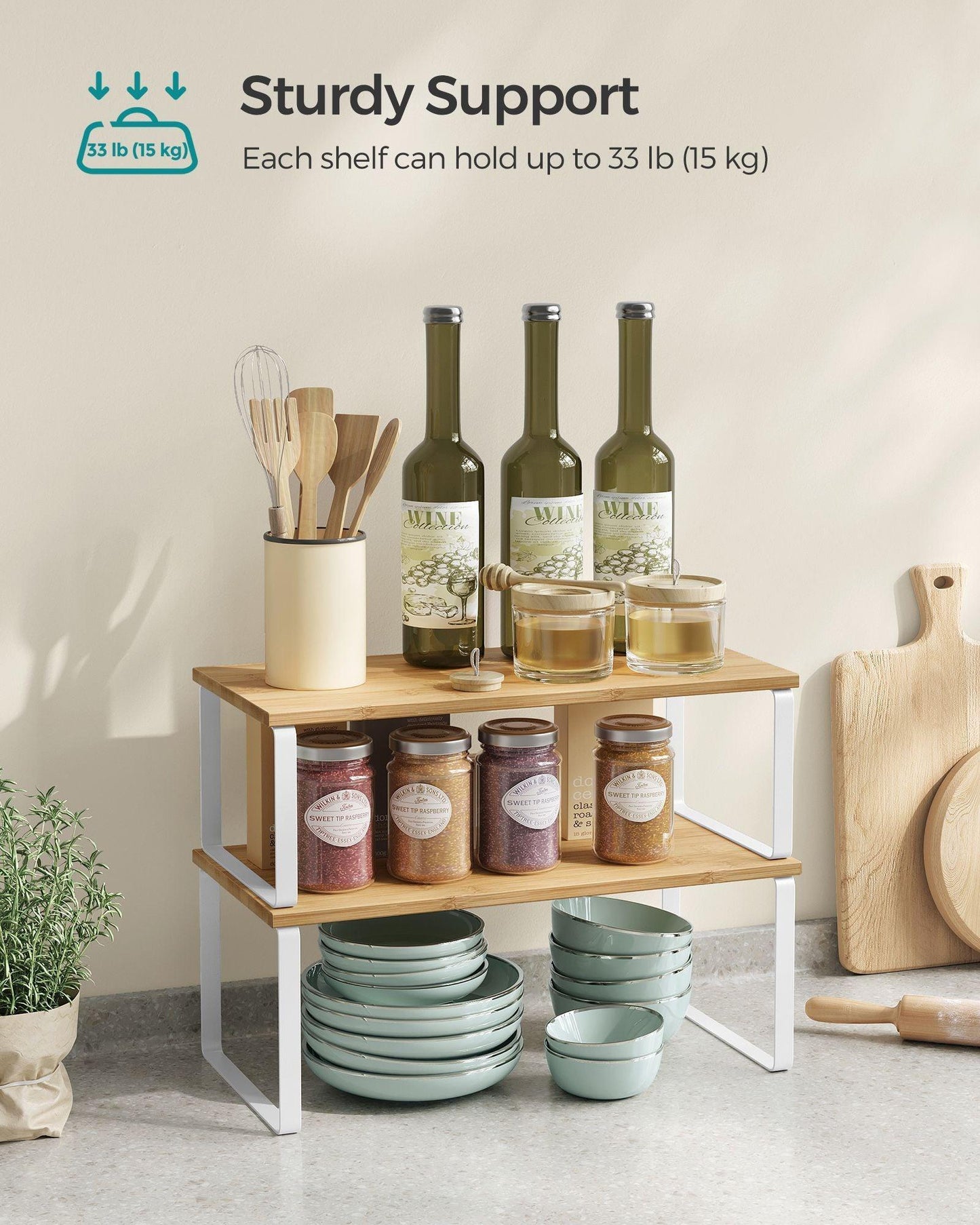 Set of 4 Kitchen Counter Shelves Cloud White and Natural Beige FredCo