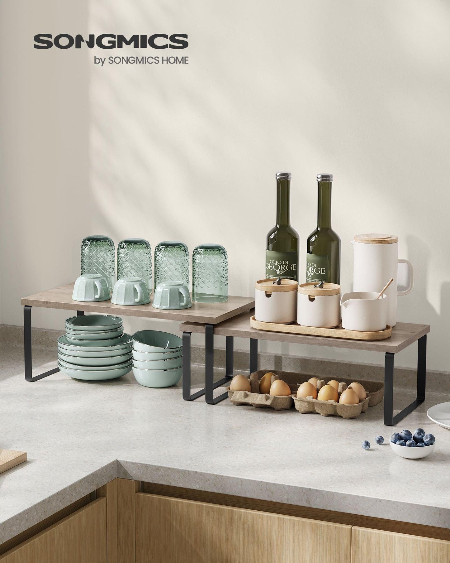 Set of 4 Kitchen Counter Shelves Ink Black and Heather Greige FredCo