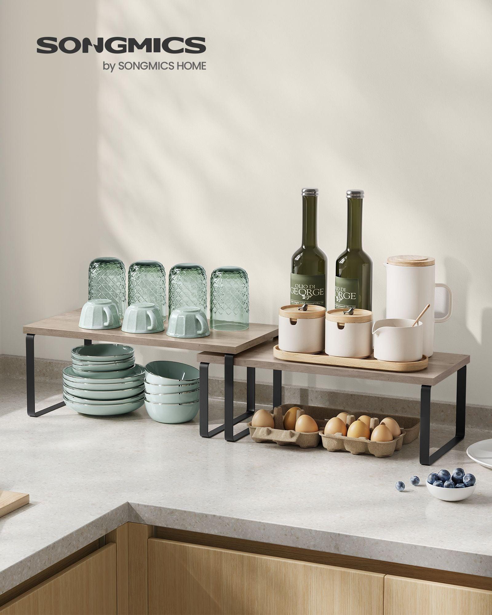 Set of 4 Kitchen Counter Shelves Ink Black and Heather Greige FredCo