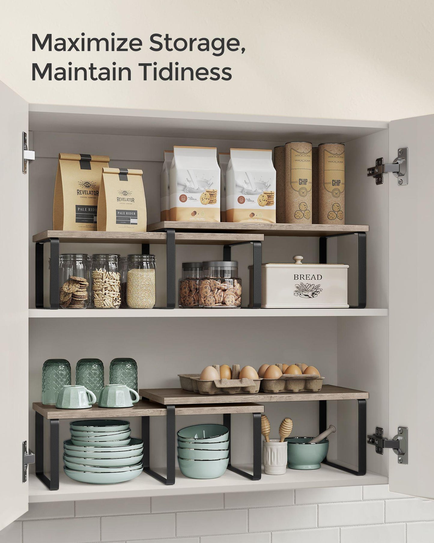 Set of 4 Kitchen Counter Shelves Ink Black and Heather Greige FredCo