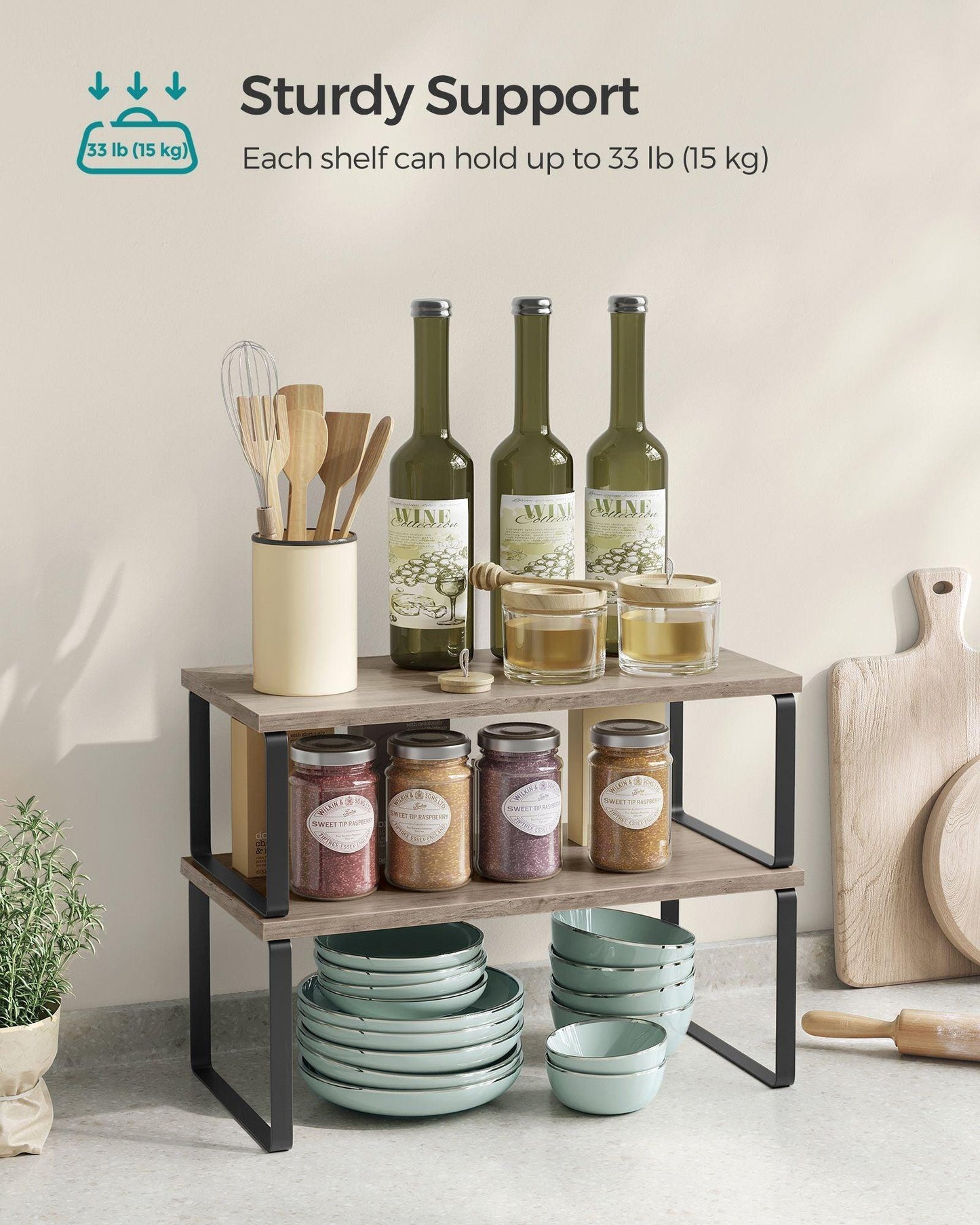 Set of 4 Kitchen Counter Shelves Ink Black and Heather Greige FredCo