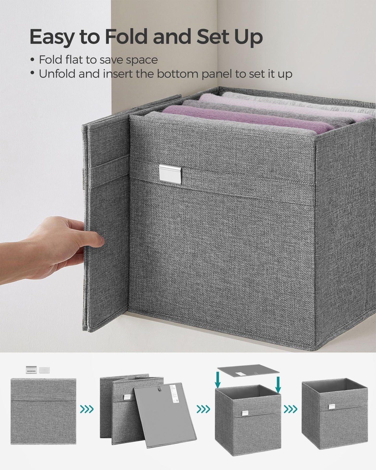 Set of 4 Storage Cubes with Double Handles Dove Gray L FredCo