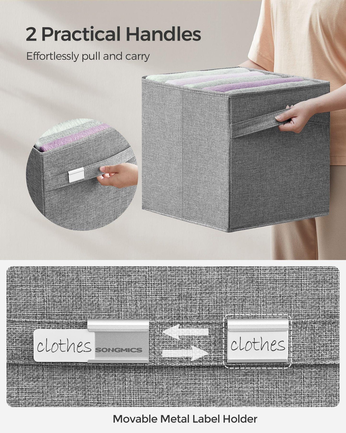 Set of 4 Storage Cubes with Double Handles Dove Gray L FredCo
