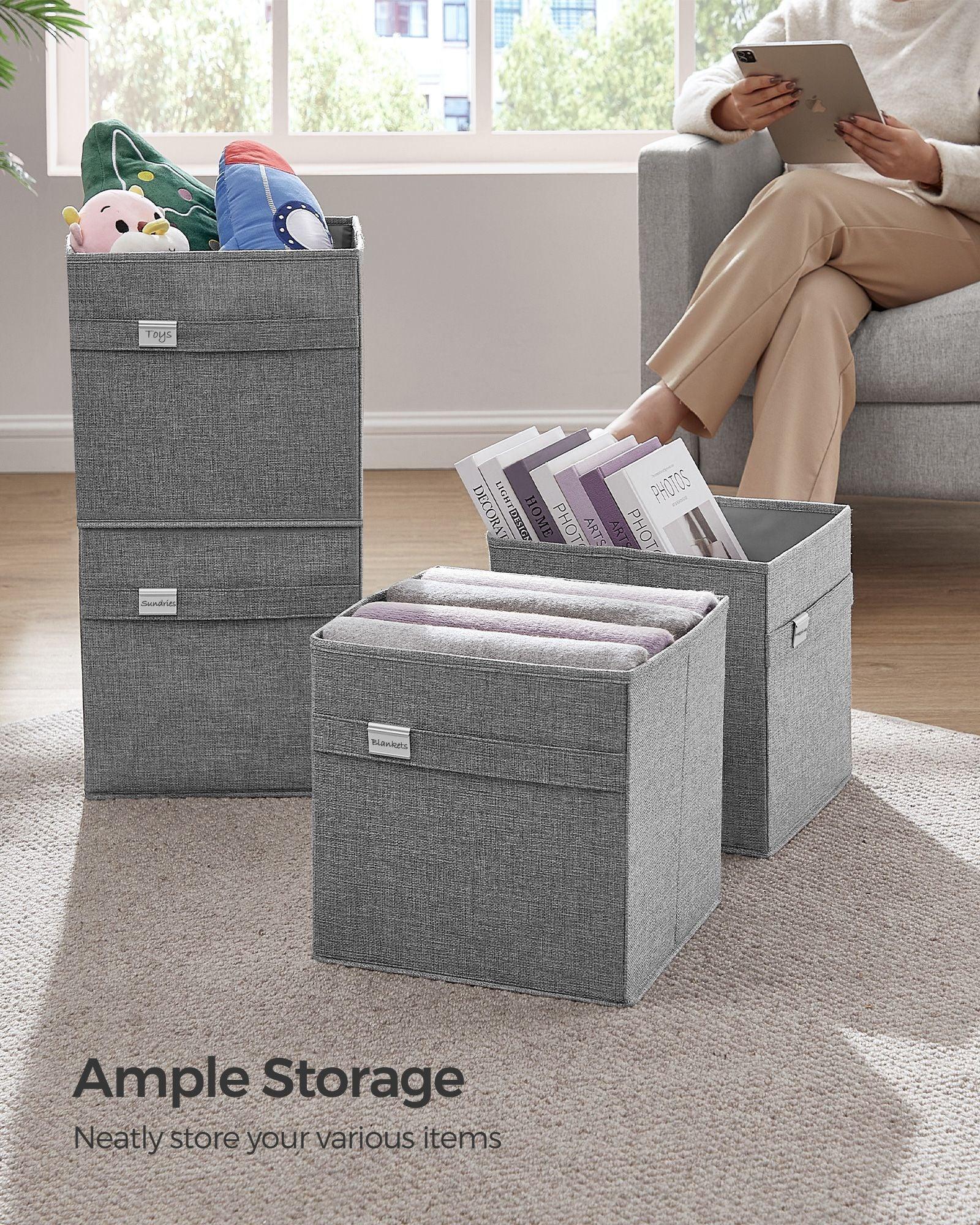 Set of 4 Storage Cubes with Double Handles Dove Gray M FredCo