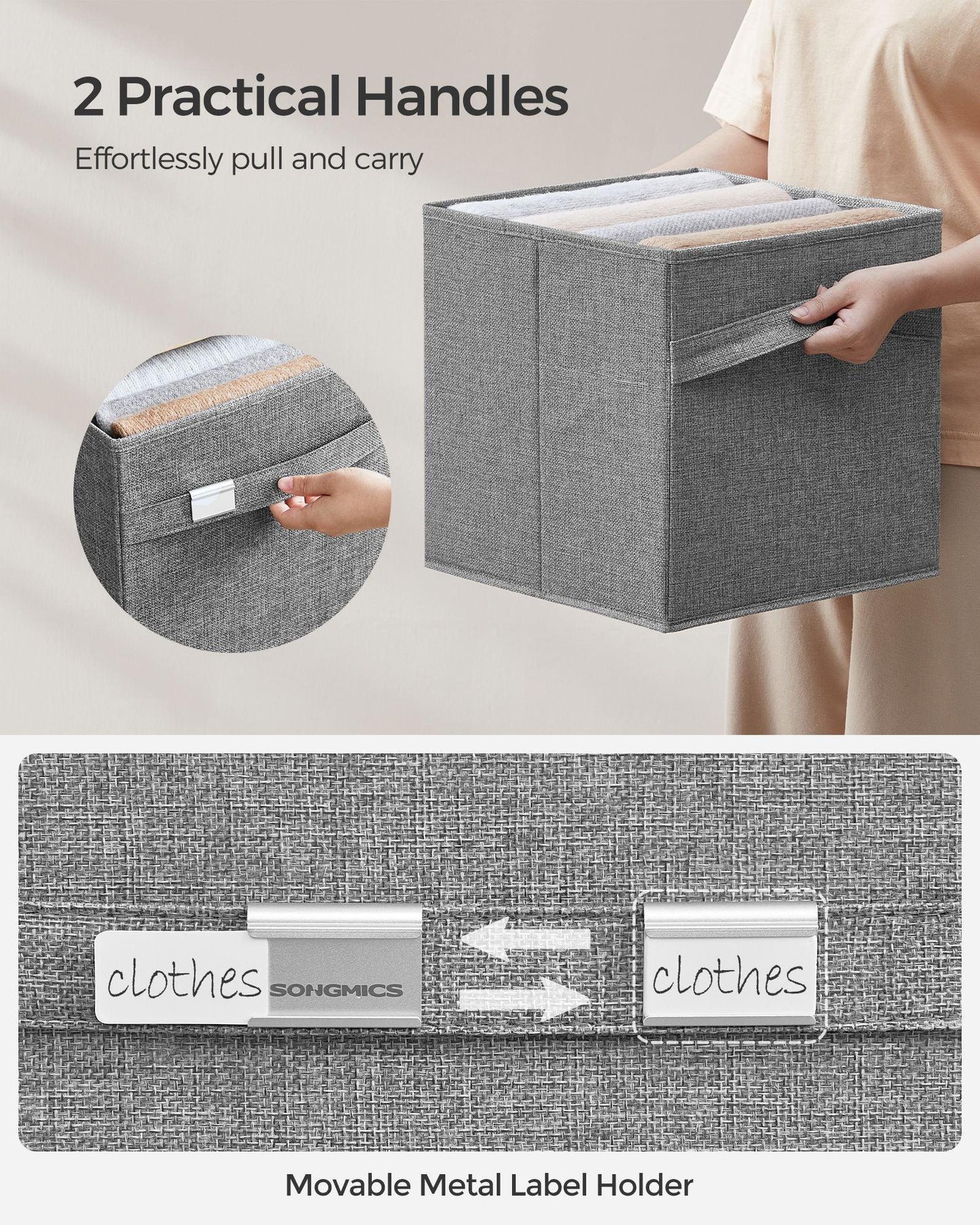 Set of 4 Storage Cubes with Double Handles Dove Gray M FredCo