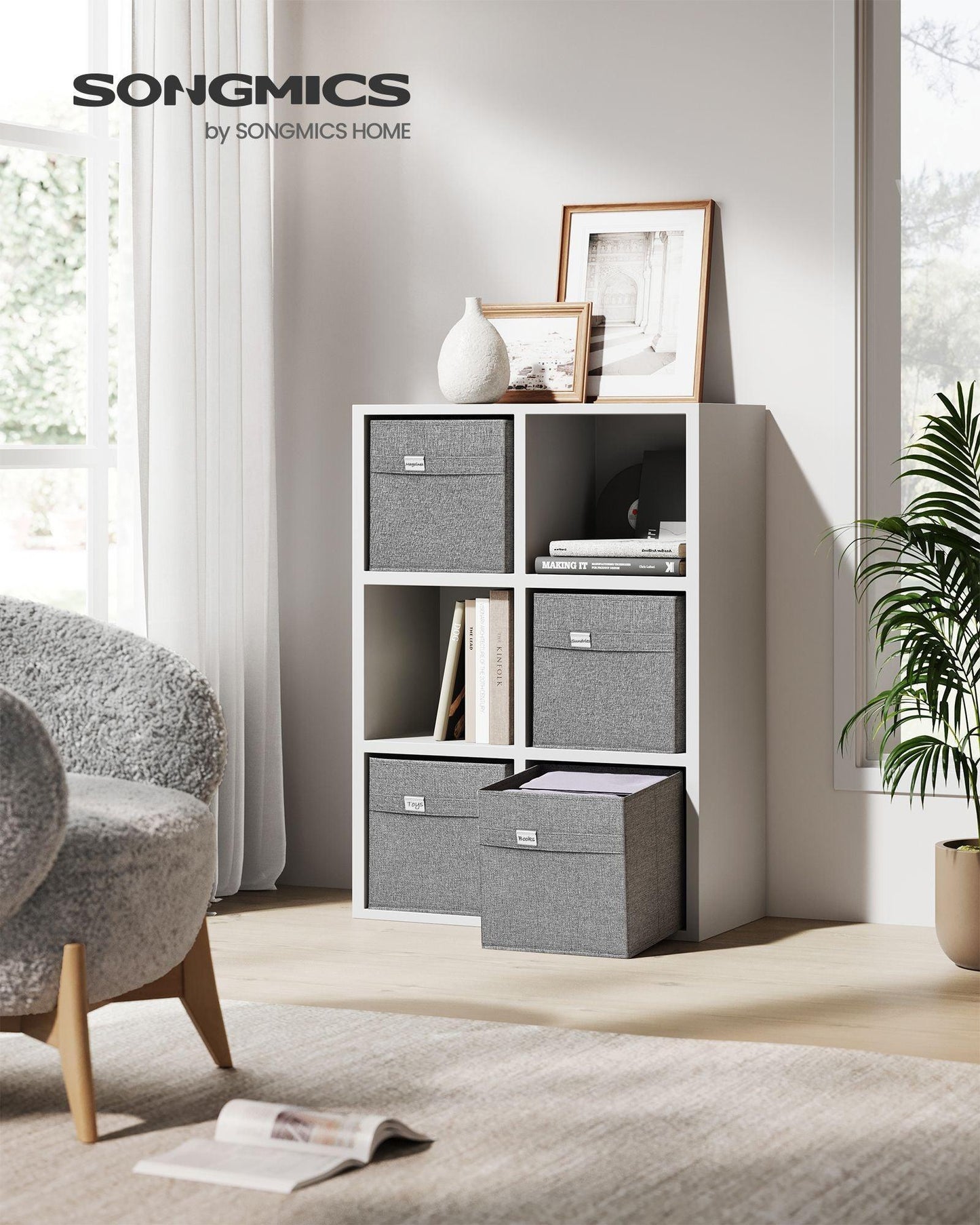 Set of 4 Storage Cubes with Double Handles Dove Gray M FredCo
