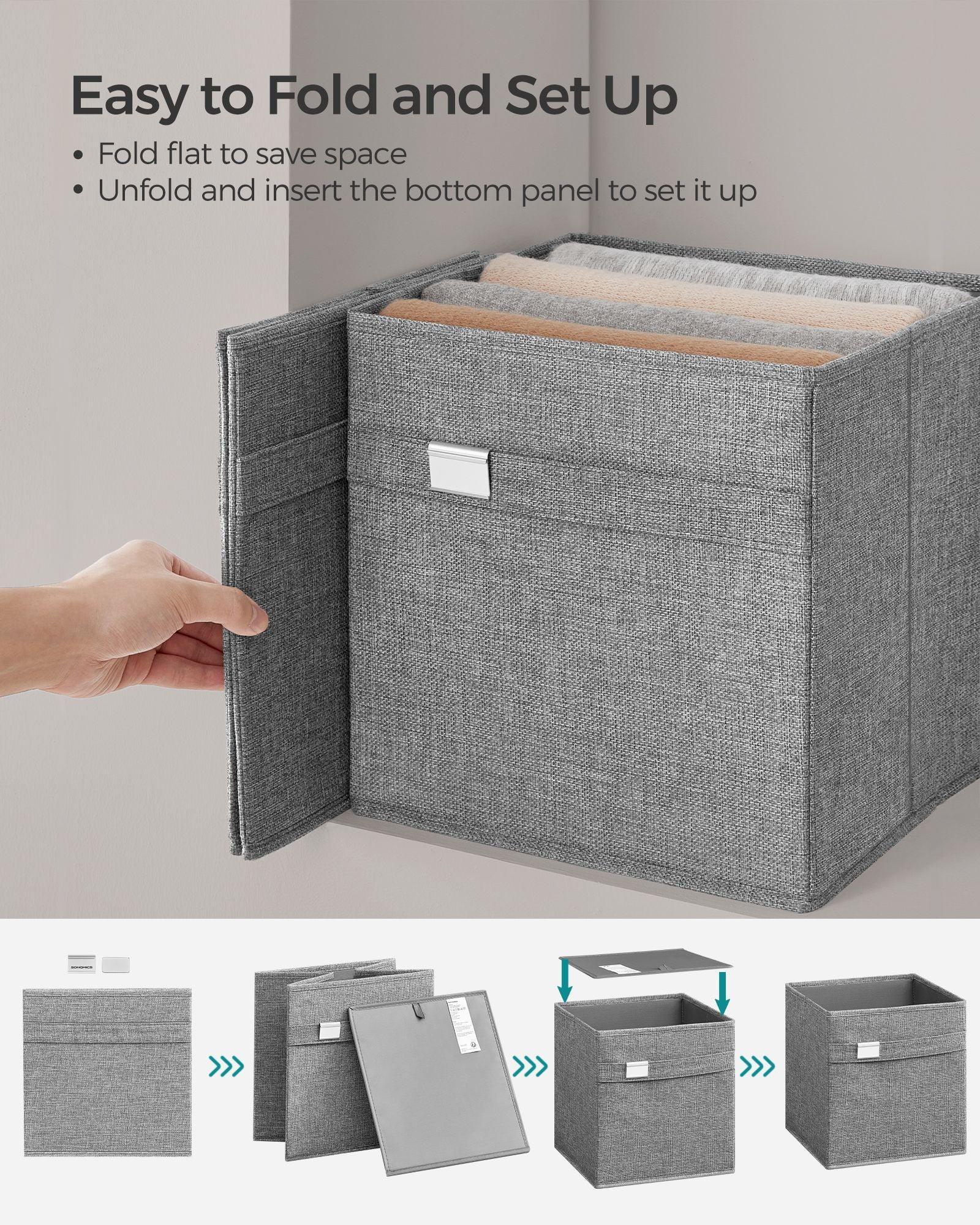 Set of 4 Storage Cubes with Double Handles Dove Gray M FredCo