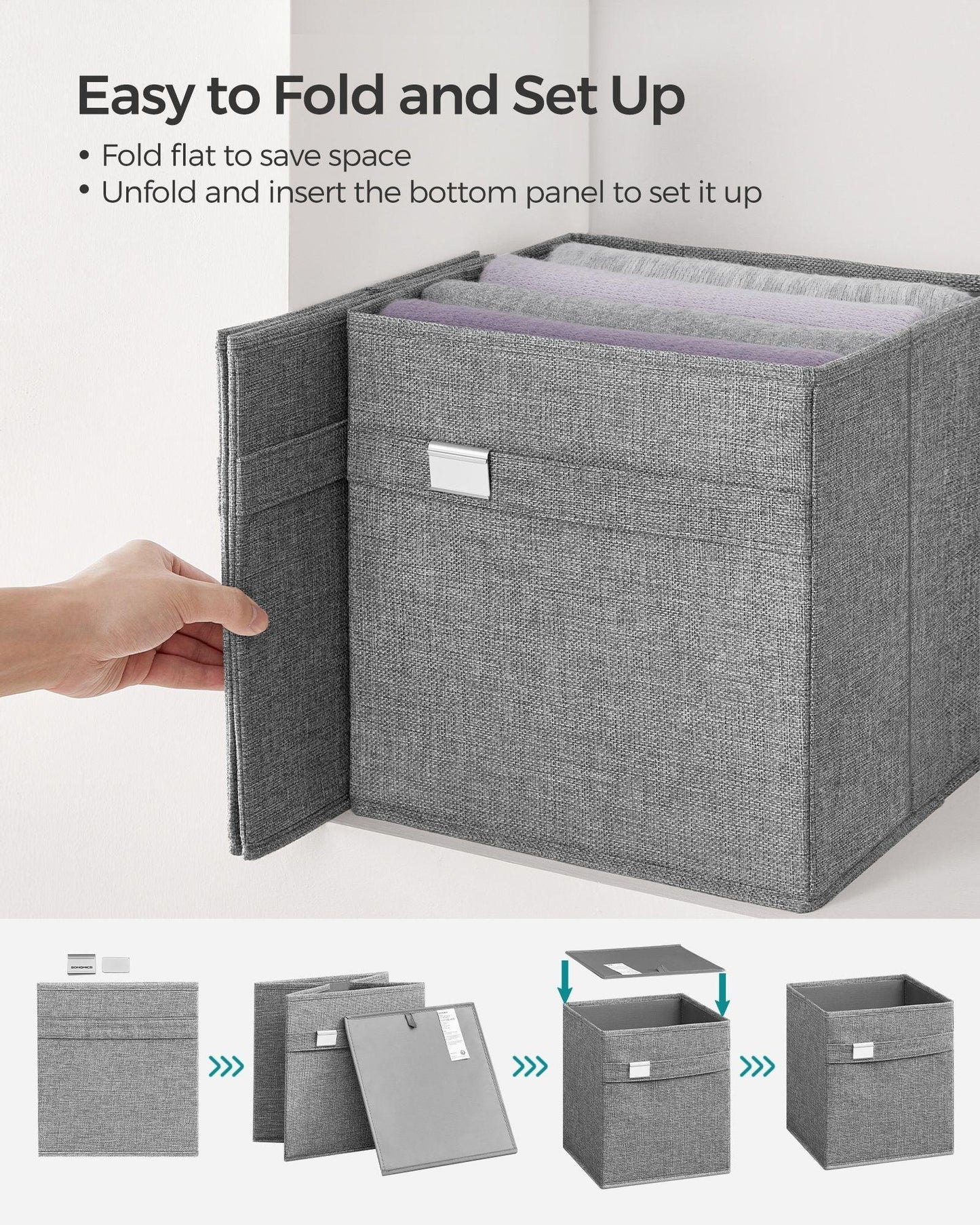 Set of 4 Storage Cubes with Double Handles Dove Gray S FredCo