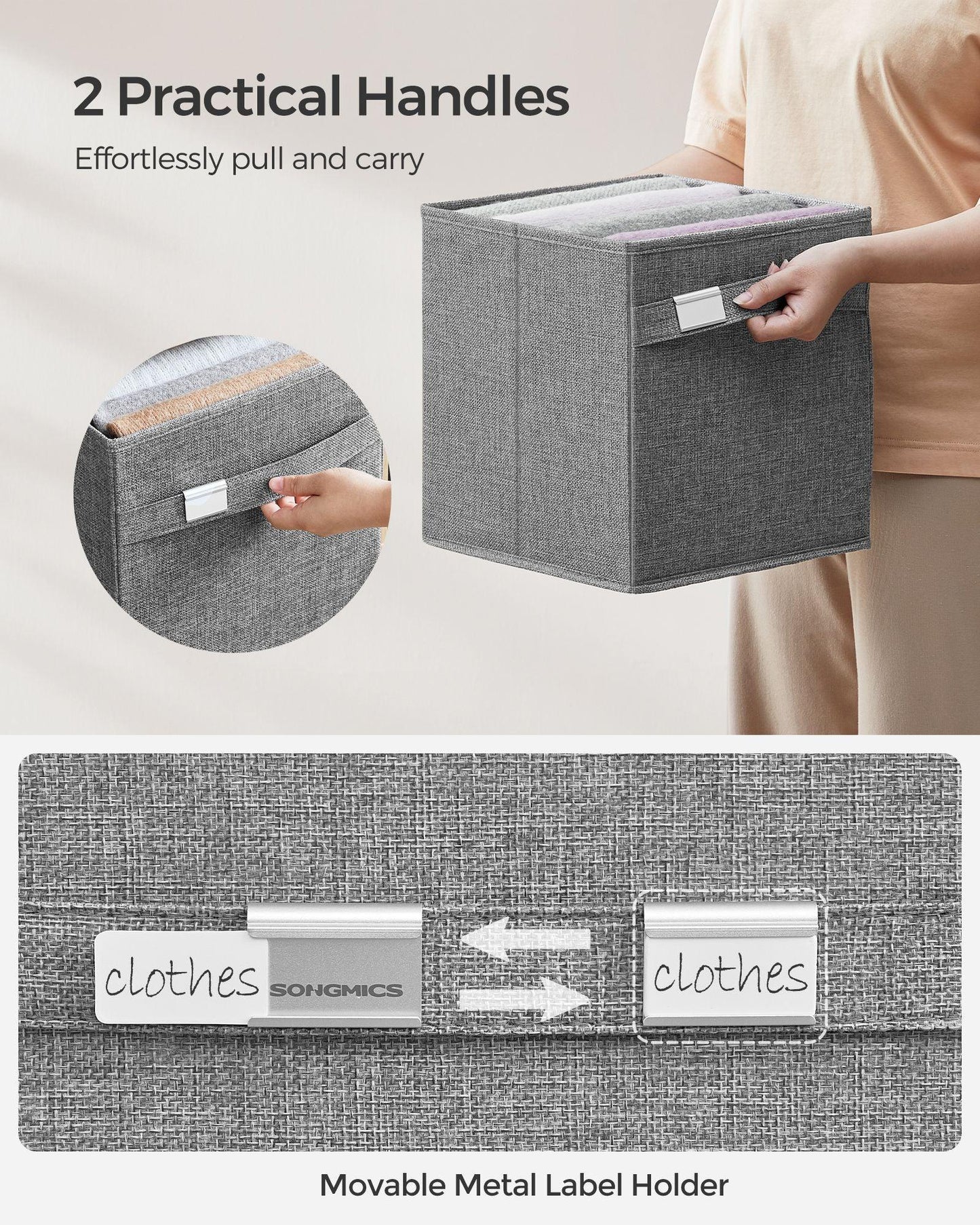 Set of 4 Storage Cubes with Double Handles Dove Gray S FredCo