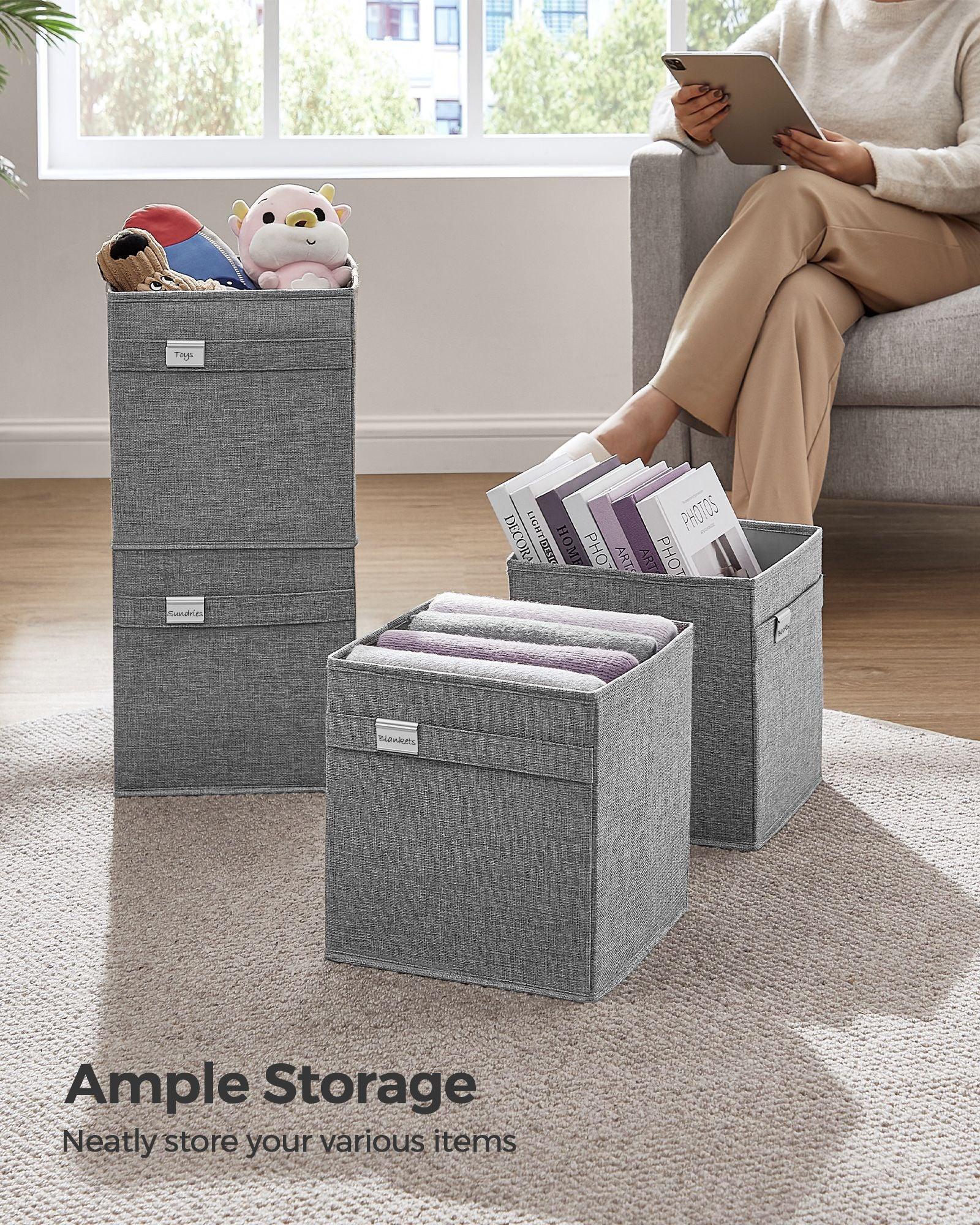 Set of 4 Storage Cubes with Double Handles Dove Gray S FredCo