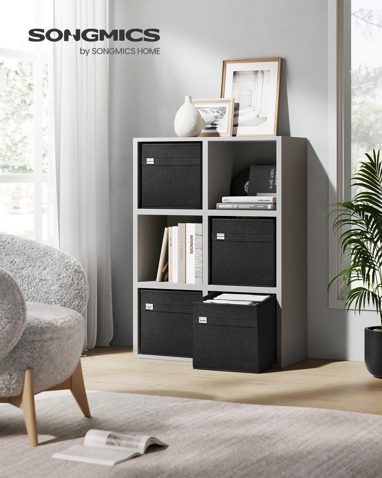 Set of 4 Storage Cubes with Double Handles Ink Black L FredCo