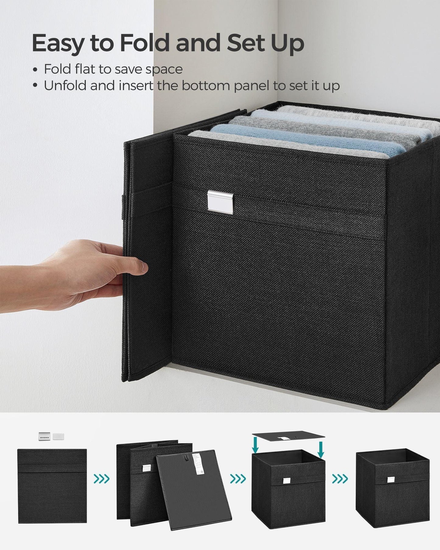 Set of 4 Storage Cubes with Double Handles Ink Black L FredCo