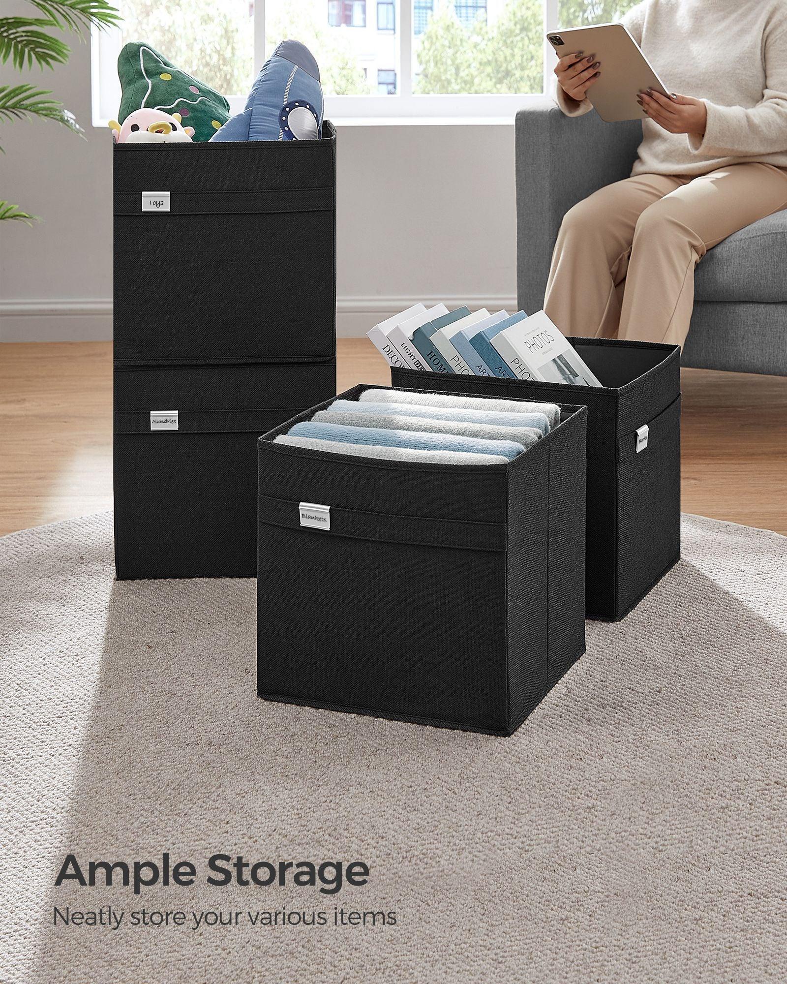 Set of 4 Storage Cubes with Double Handles Ink Black L FredCo