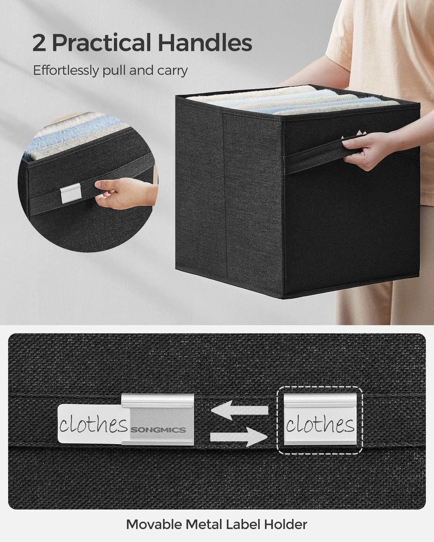 Set of 4 Storage Cubes with Double Handles Ink Black L FredCo