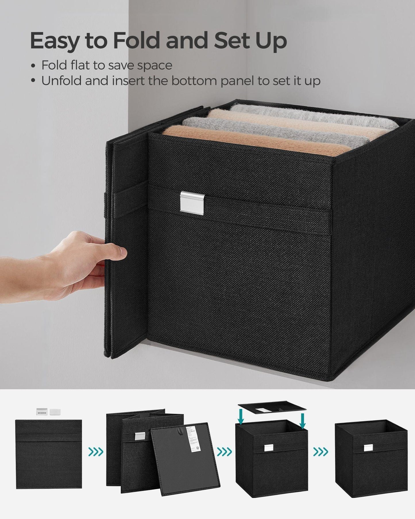 Set of 4 Storage Cubes with Double Handles Ink Black M FredCo