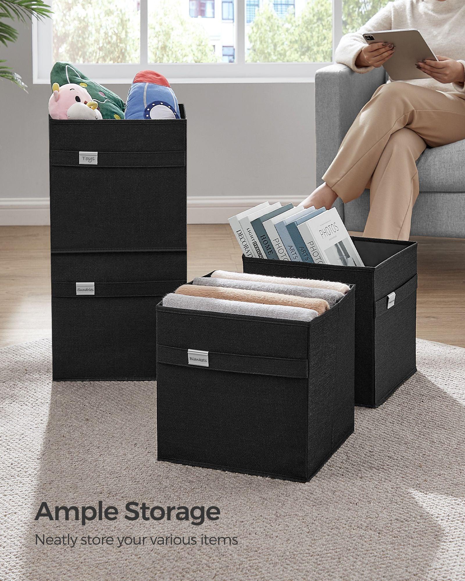 Set of 4 Storage Cubes with Double Handles Ink Black M FredCo