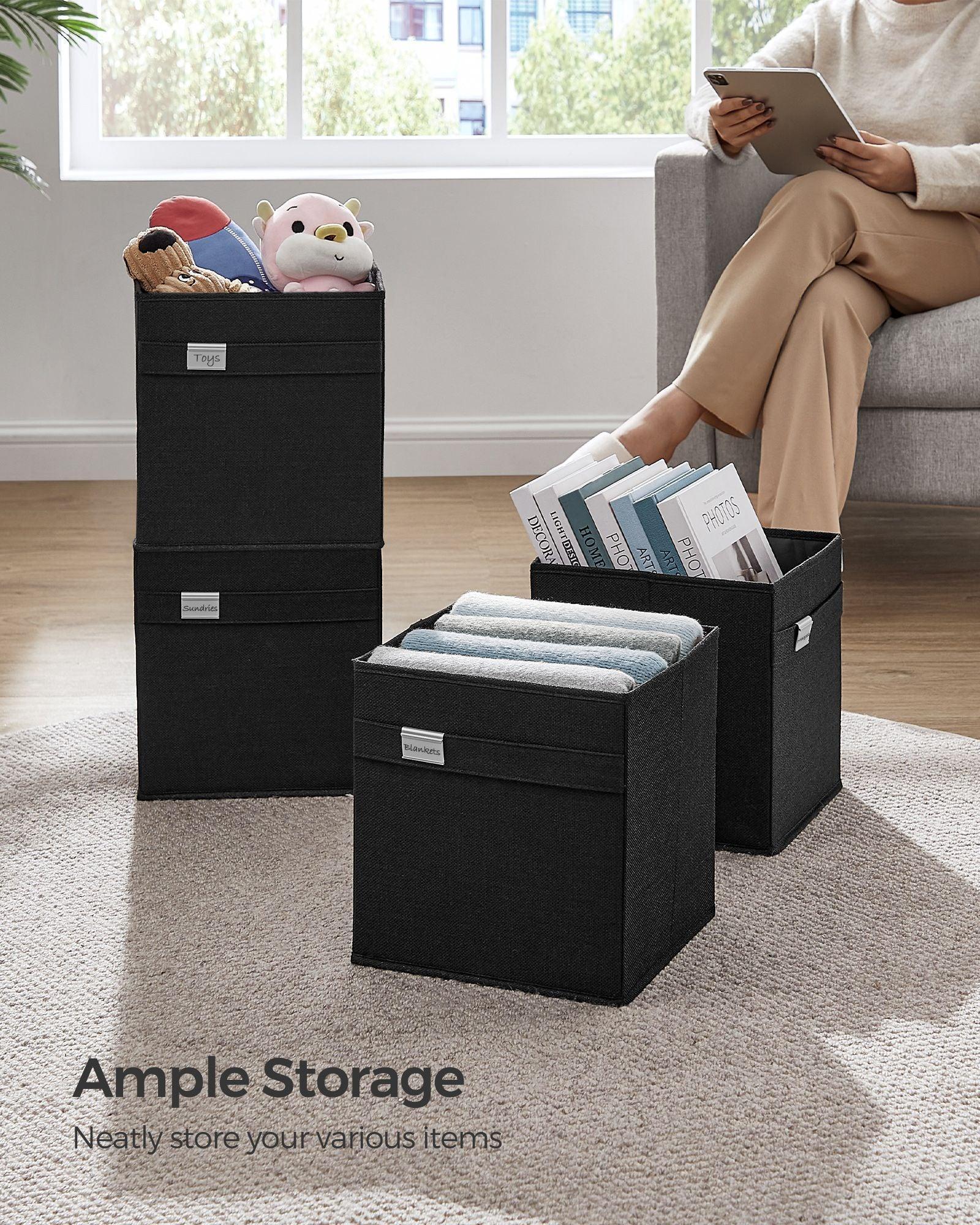 Set of 4 Storage Cubes with Double Handles Ink Black S FredCo