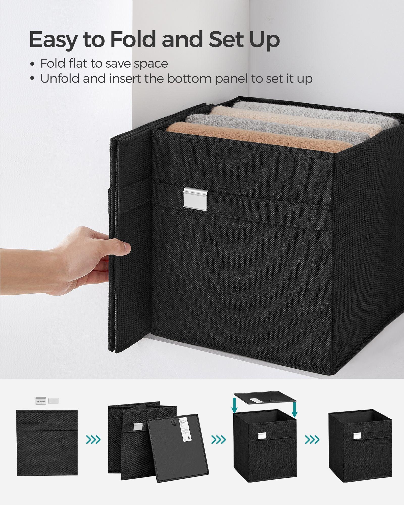 Set of 4 Storage Cubes with Double Handles Ink Black S FredCo