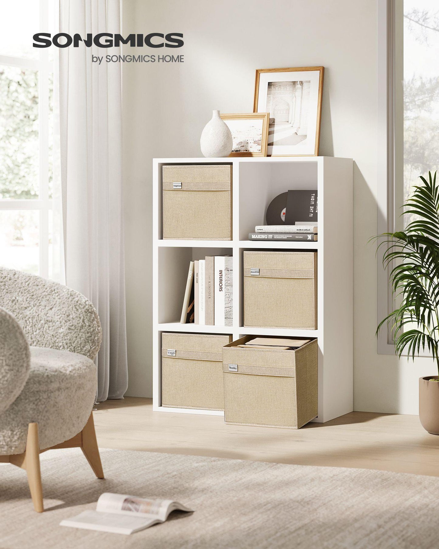 Set of 4 Storage Cubes with Double Handles Sand Beige L FredCo