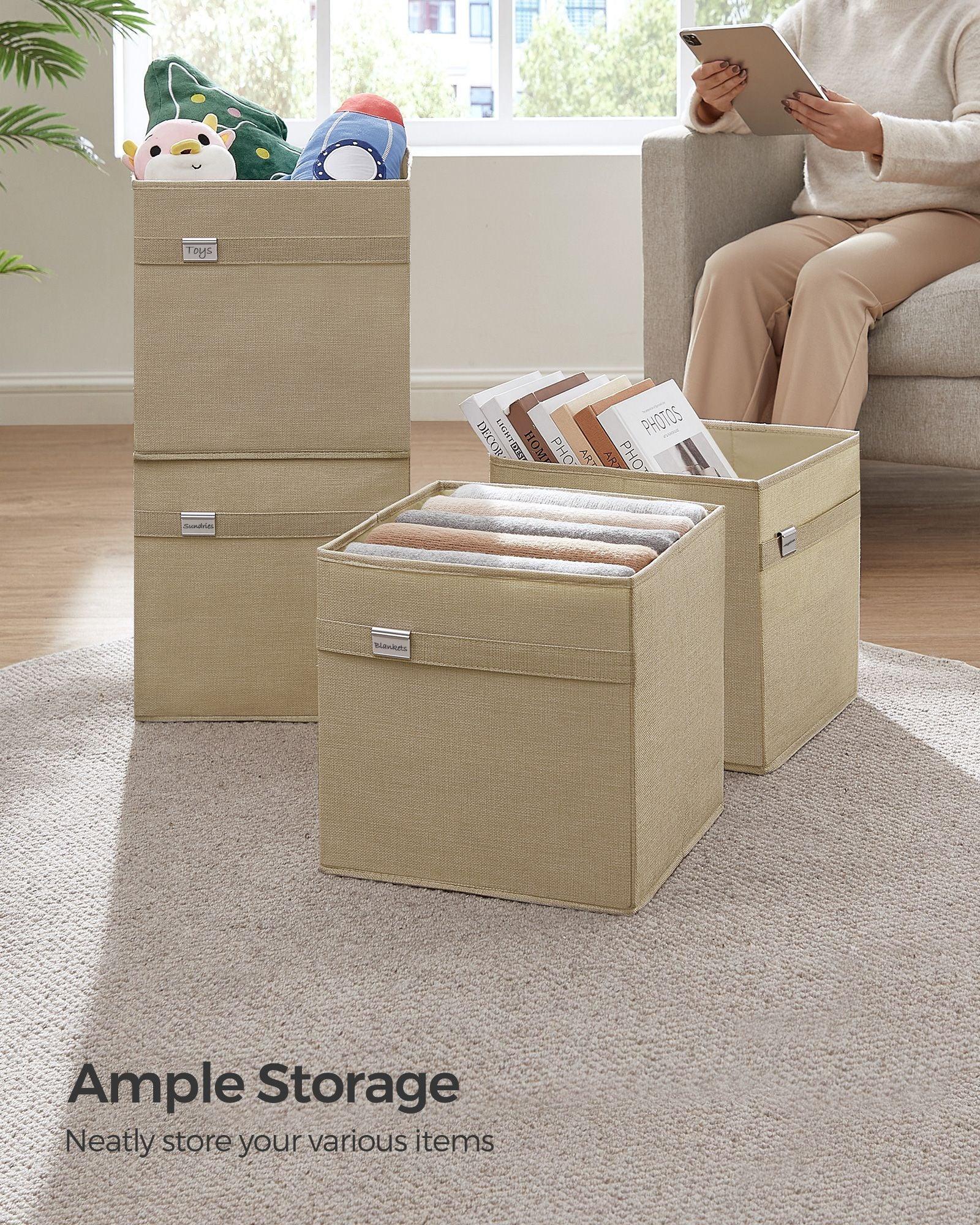 Set of 4 Storage Cubes with Double Handles Sand Beige L FredCo