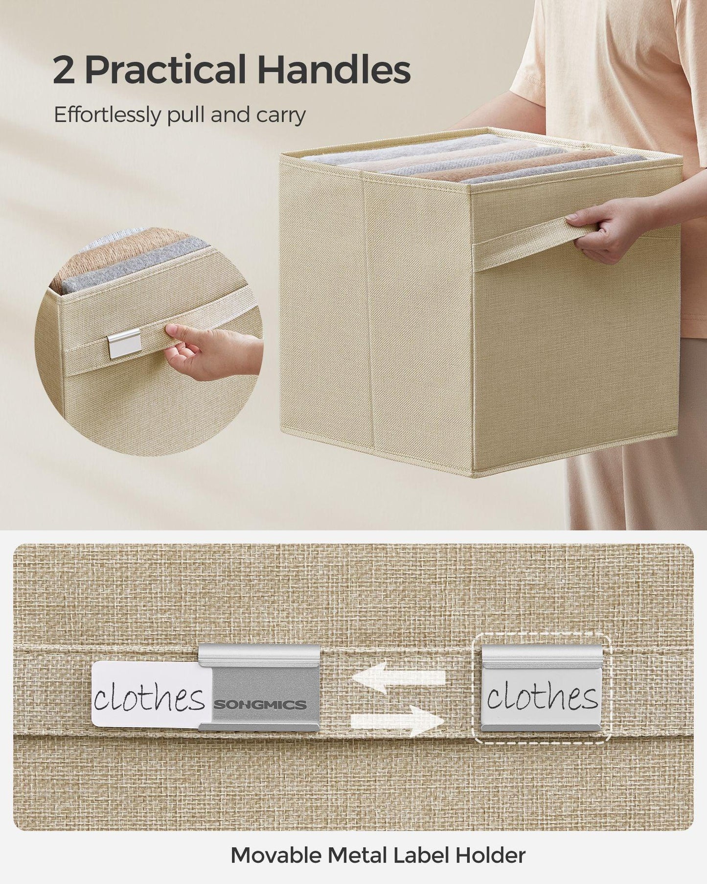 Set of 4 Storage Cubes with Double Handles Sand Beige L FredCo