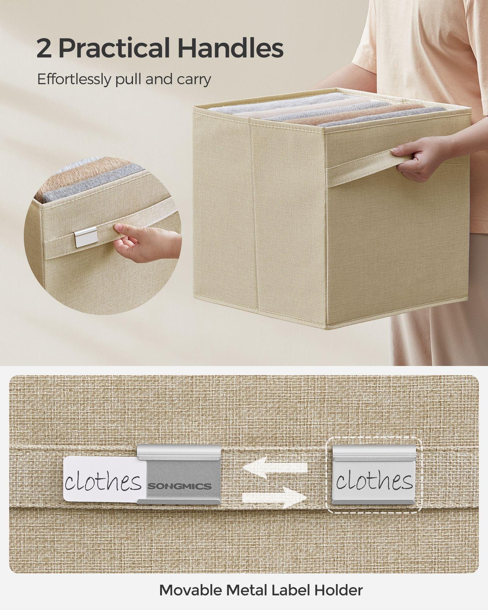 Set of 4 Storage Cubes with Double Handles Sand Beige L FredCo