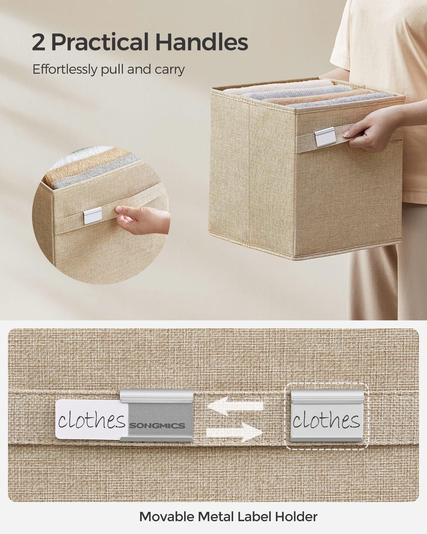 Set of 4 Storage Cubes with Double Handles Sand Beige S FredCo