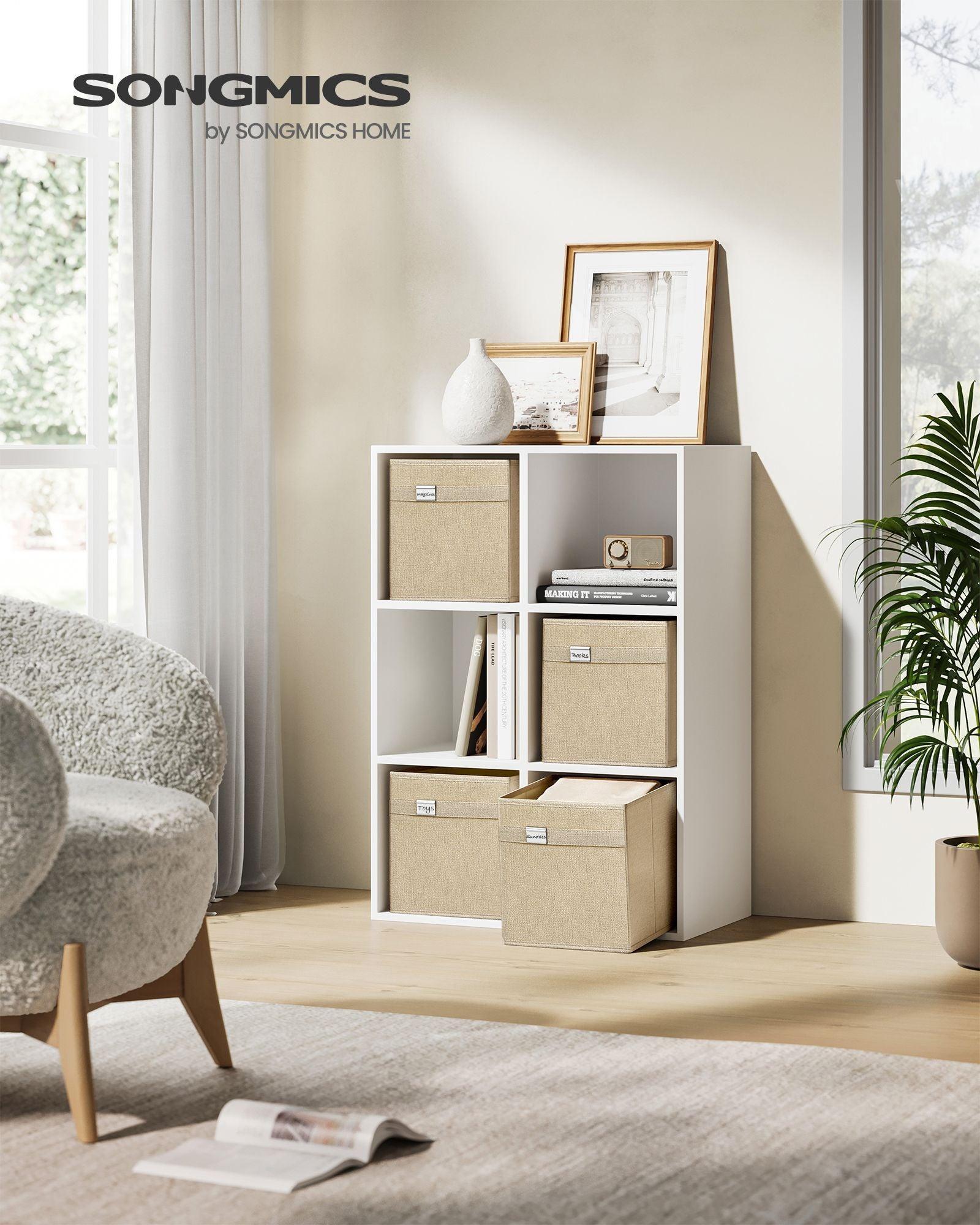 Set of 4 Storage Cubes with Double Handles Sand Beige S FredCo