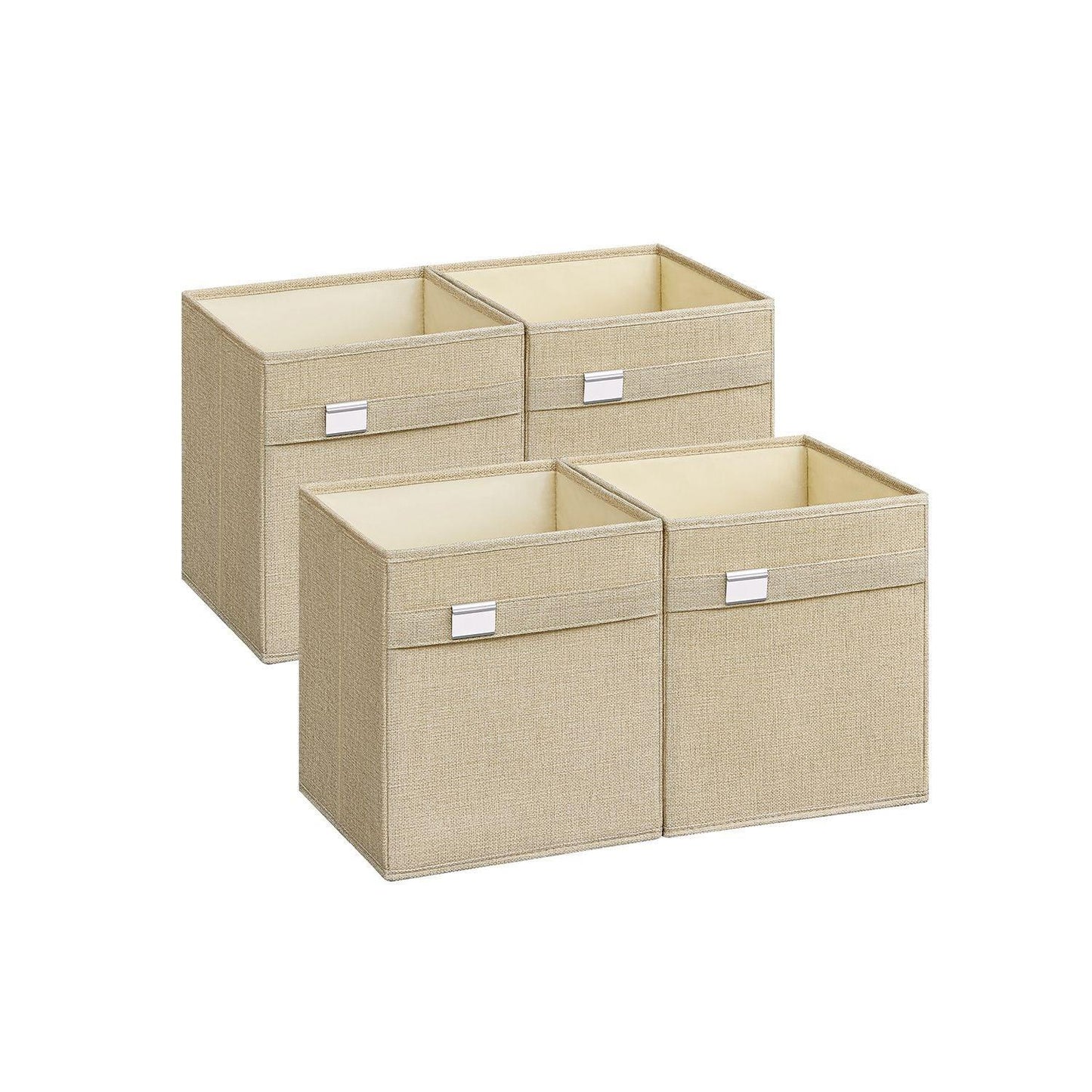 Set of 4 Storage Cubes with Double Handles Sand Beige S FredCo