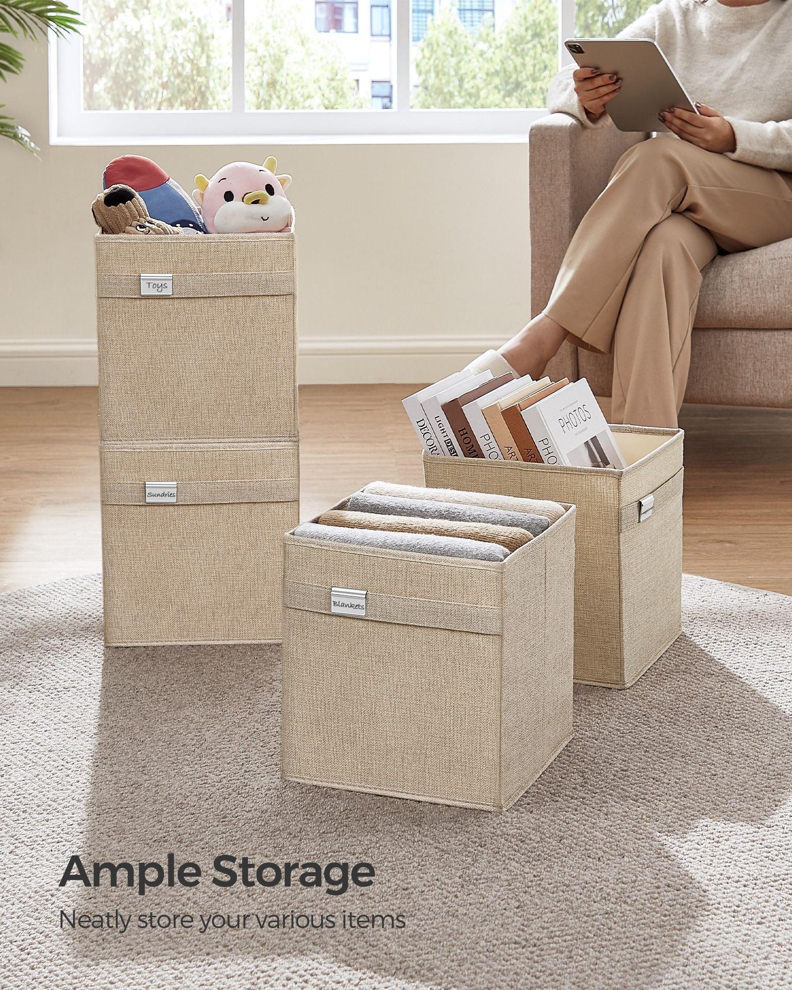 Set of 4 Storage Cubes with Double Handles Sand Beige S FredCo