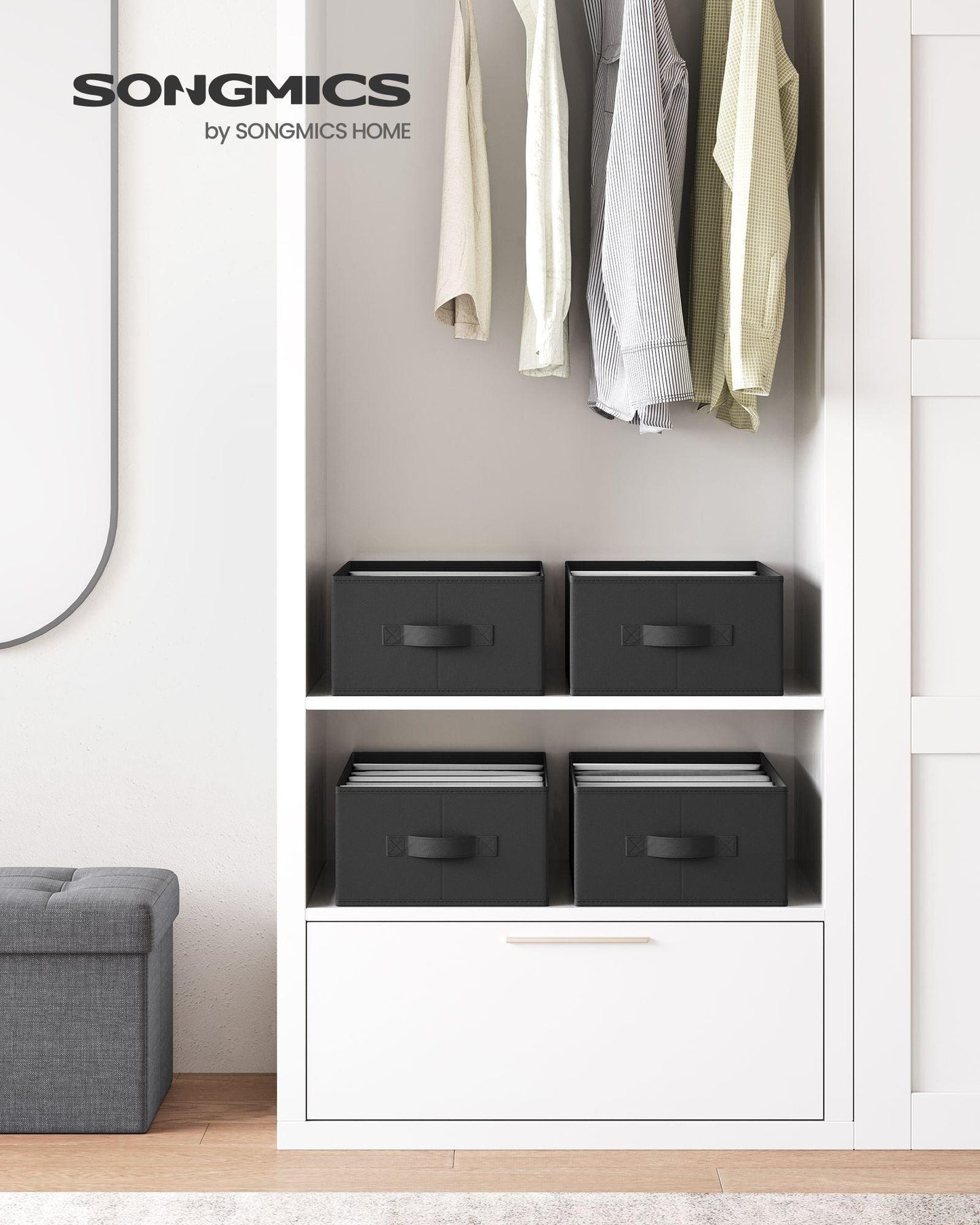 Set of 4 Wardrobe Clothes Organizer with 6 Grids Classic Black FredCo
