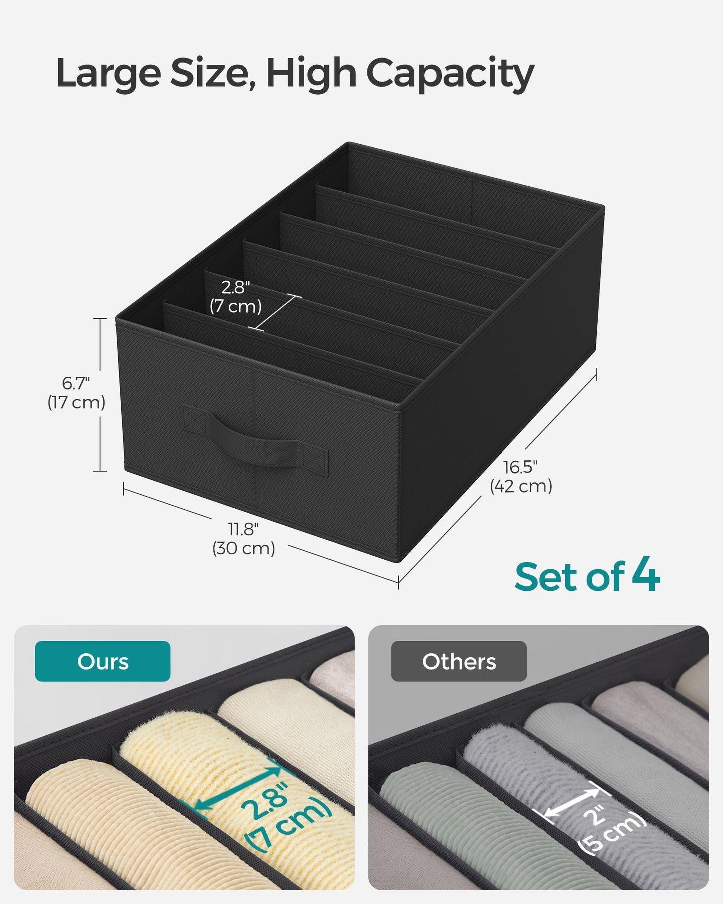 Set of 4 Wardrobe Clothes Organizer with 6 Grids Classic Black FredCo