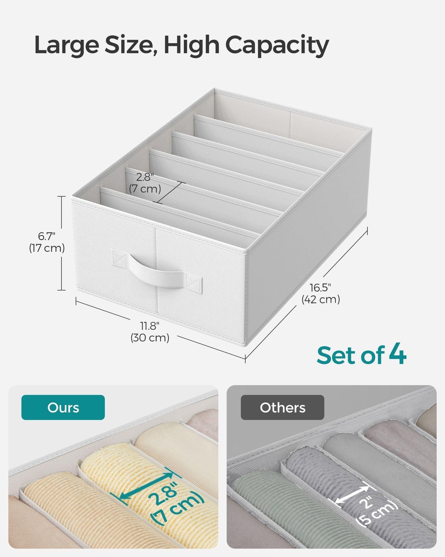 Set of 4 Wardrobe Clothes Organizer with 6 Grids Classic White FredCo