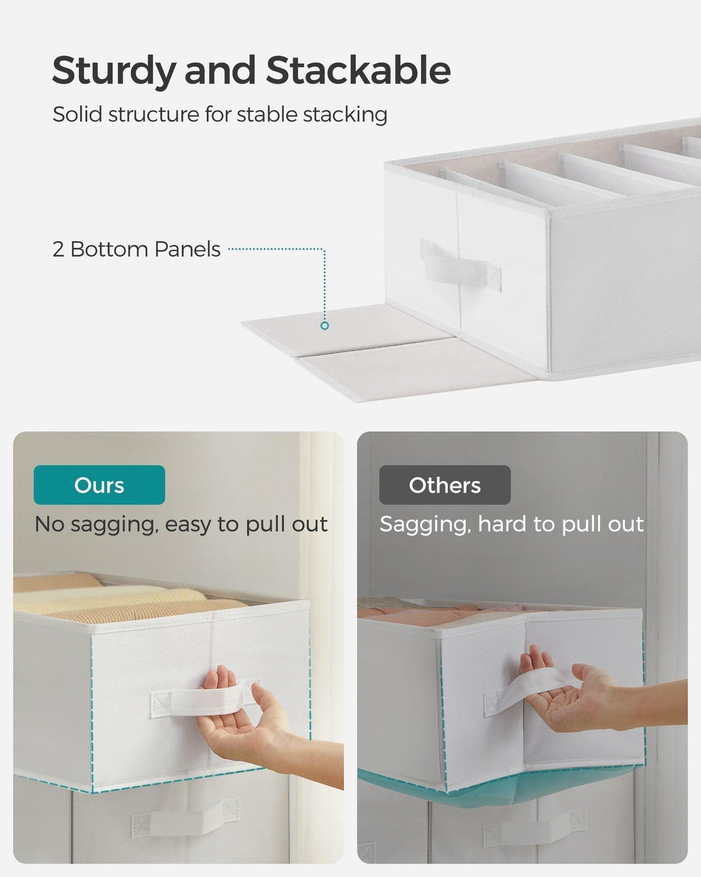 Set of 4 Wardrobe Clothes Organizer with 6 Grids Classic White FredCo
